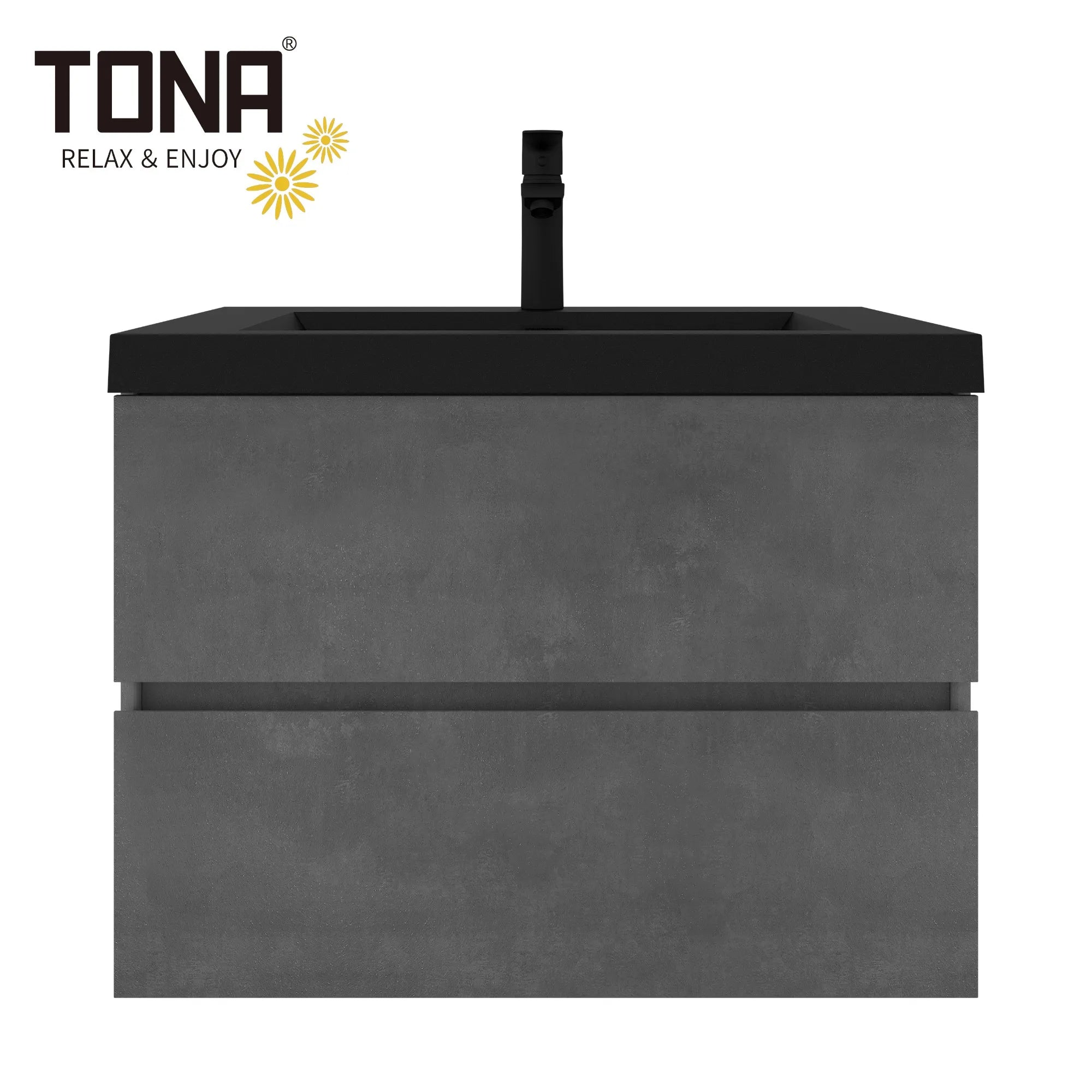 30" Cement Grey Bathroom Vanity with Black Quartz Top