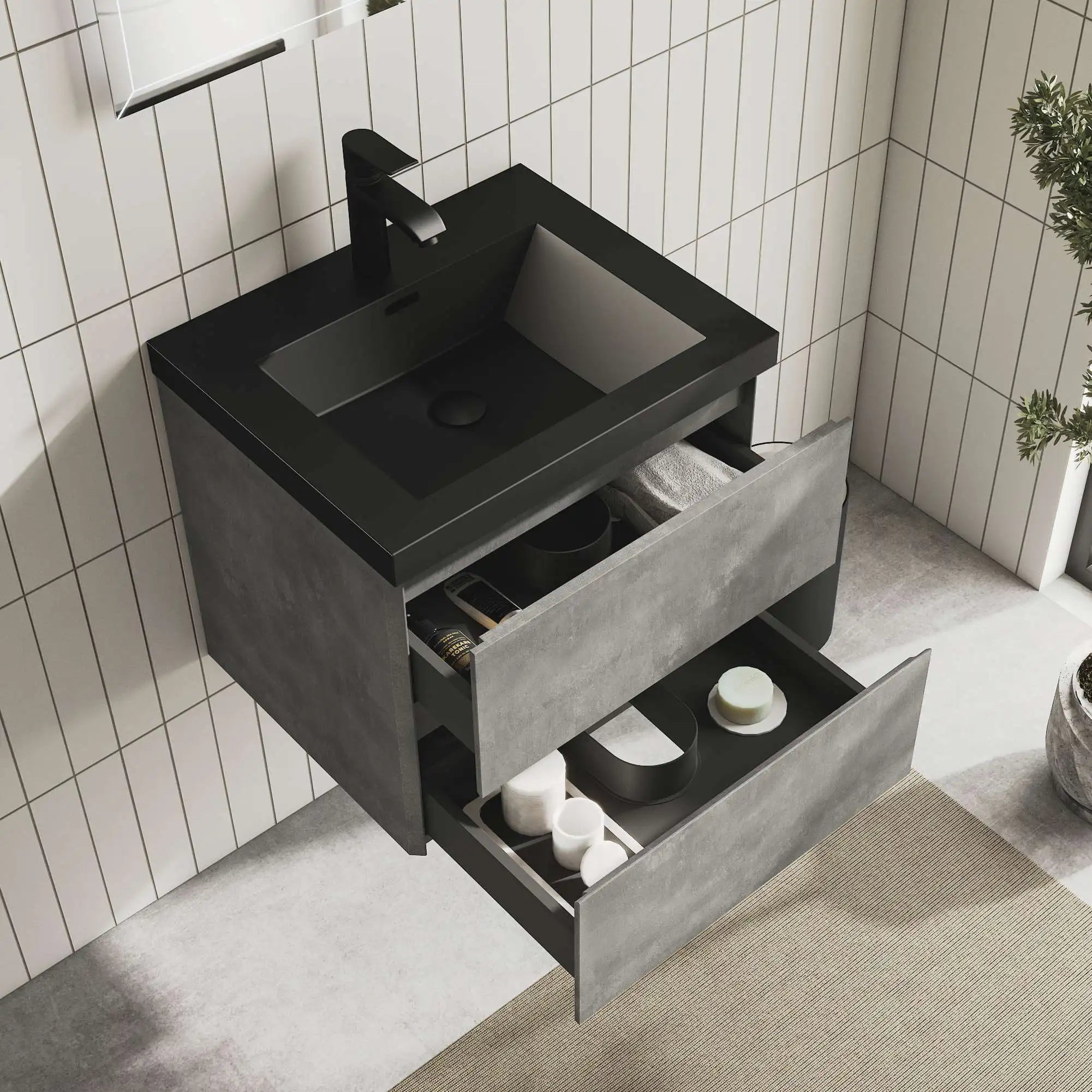 24" Floating Bathroom Vanity with Quartz Countertop