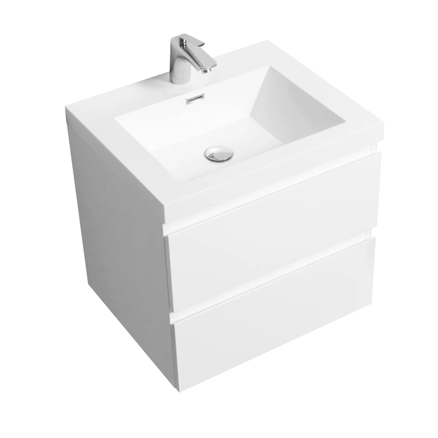 24" Glossy White Floating Bathroom Vanity with Stone Countertop