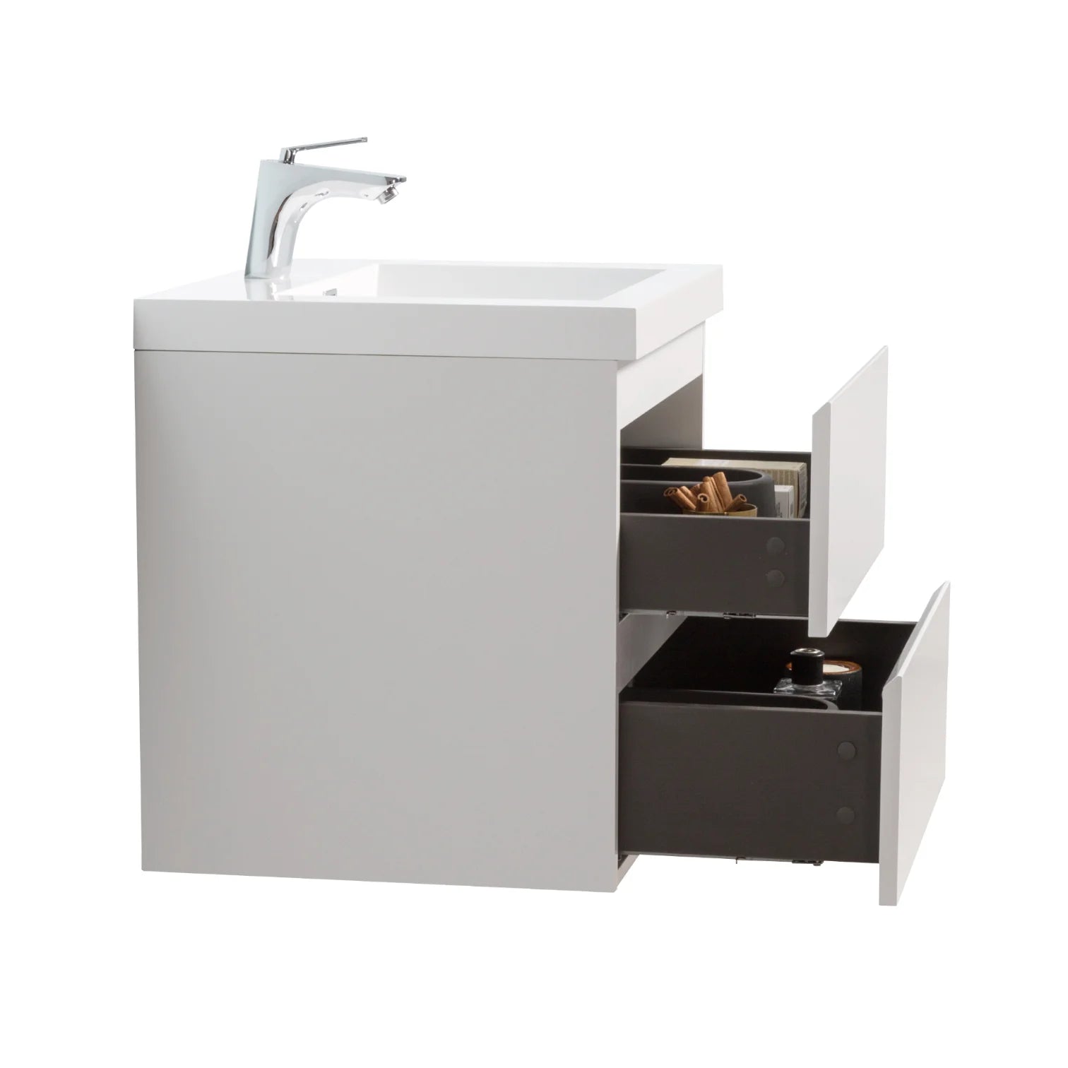 24" Glossy White Floating Bathroom Vanity with Stone Countertop