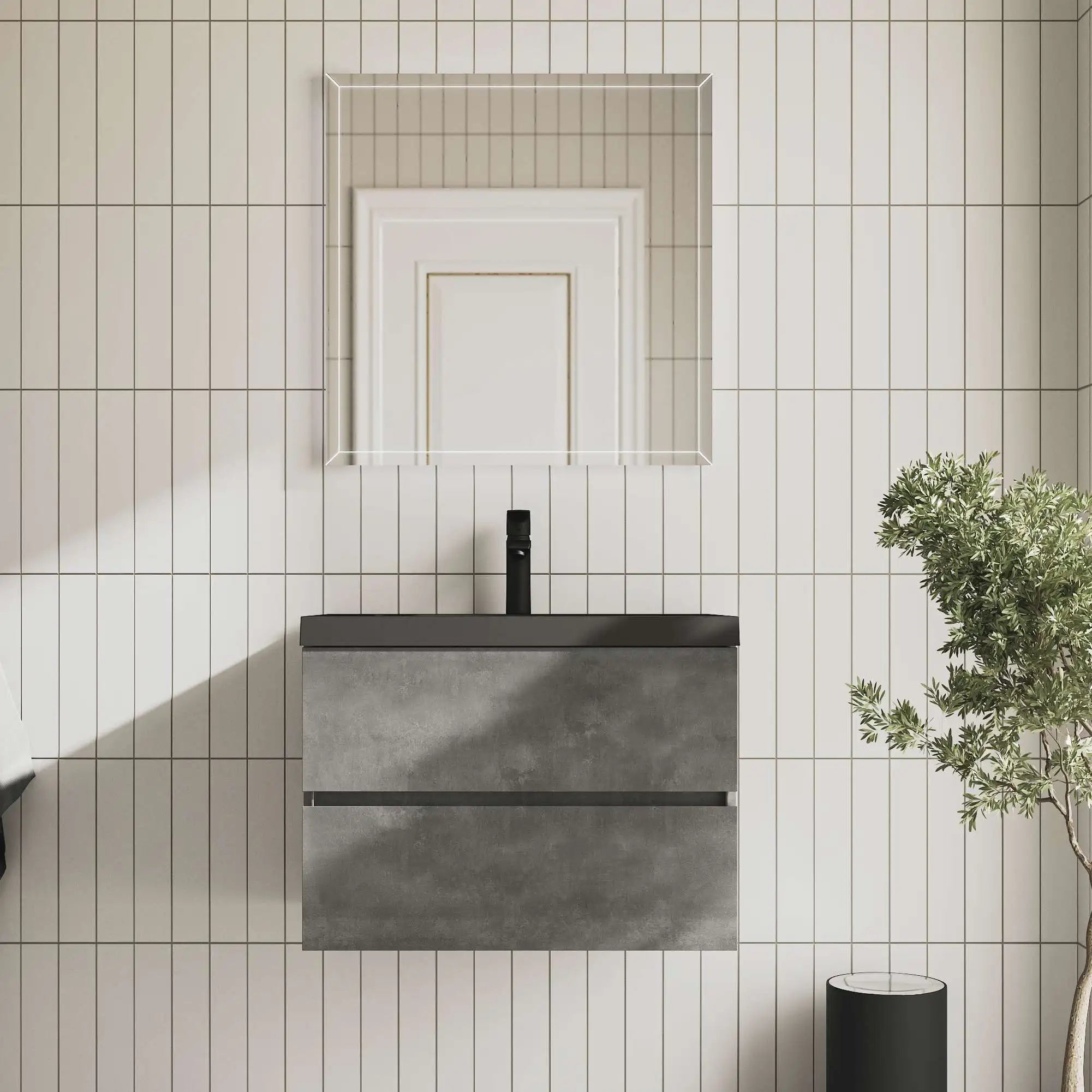 30" Cement Grey Bathroom Vanity with Black Quartz Top