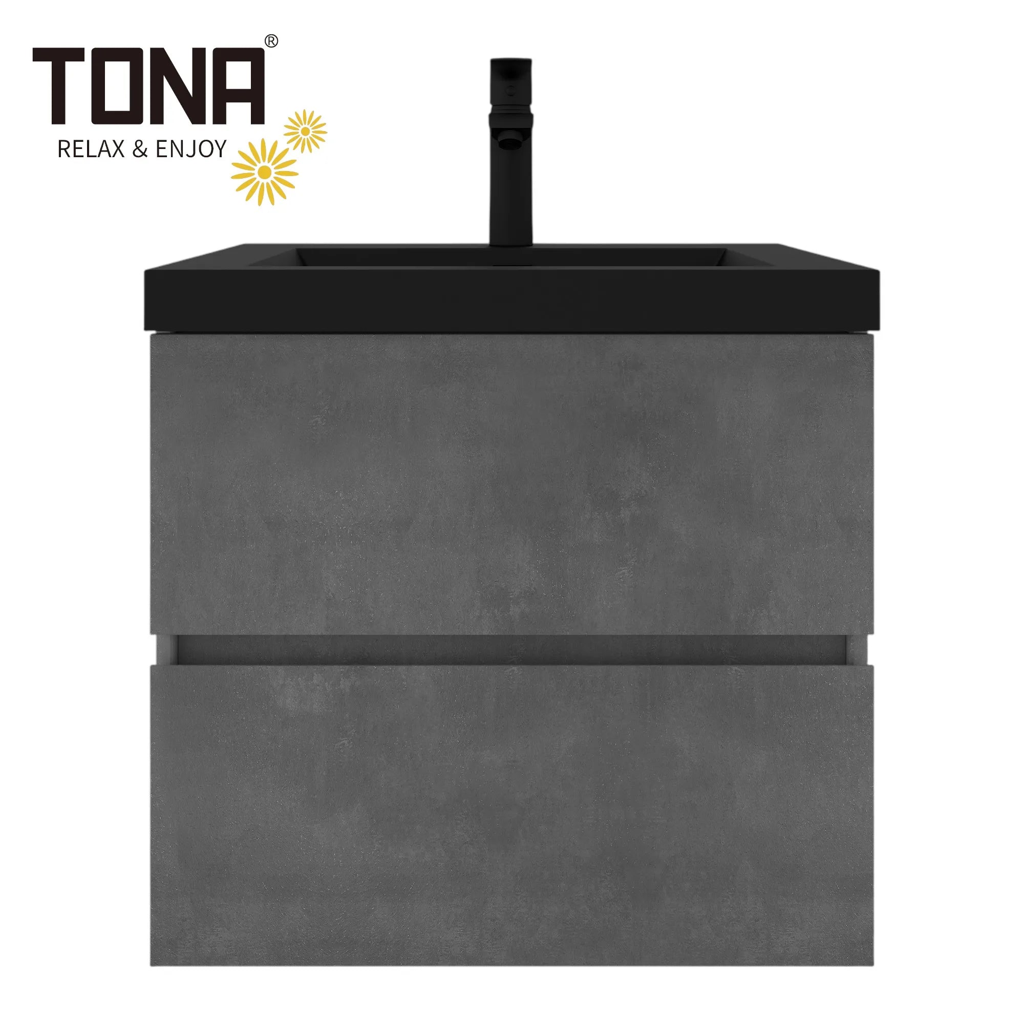 30" Cement Grey Bathroom Vanity with Black Quartz Top