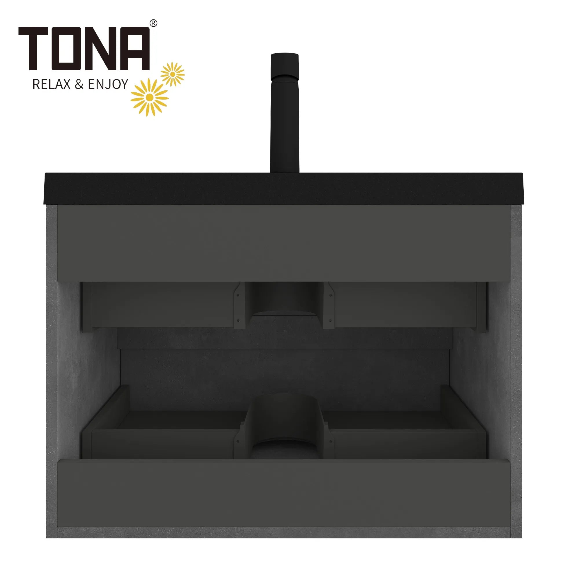 30" Cement Grey Bathroom Vanity with Black Quartz Top