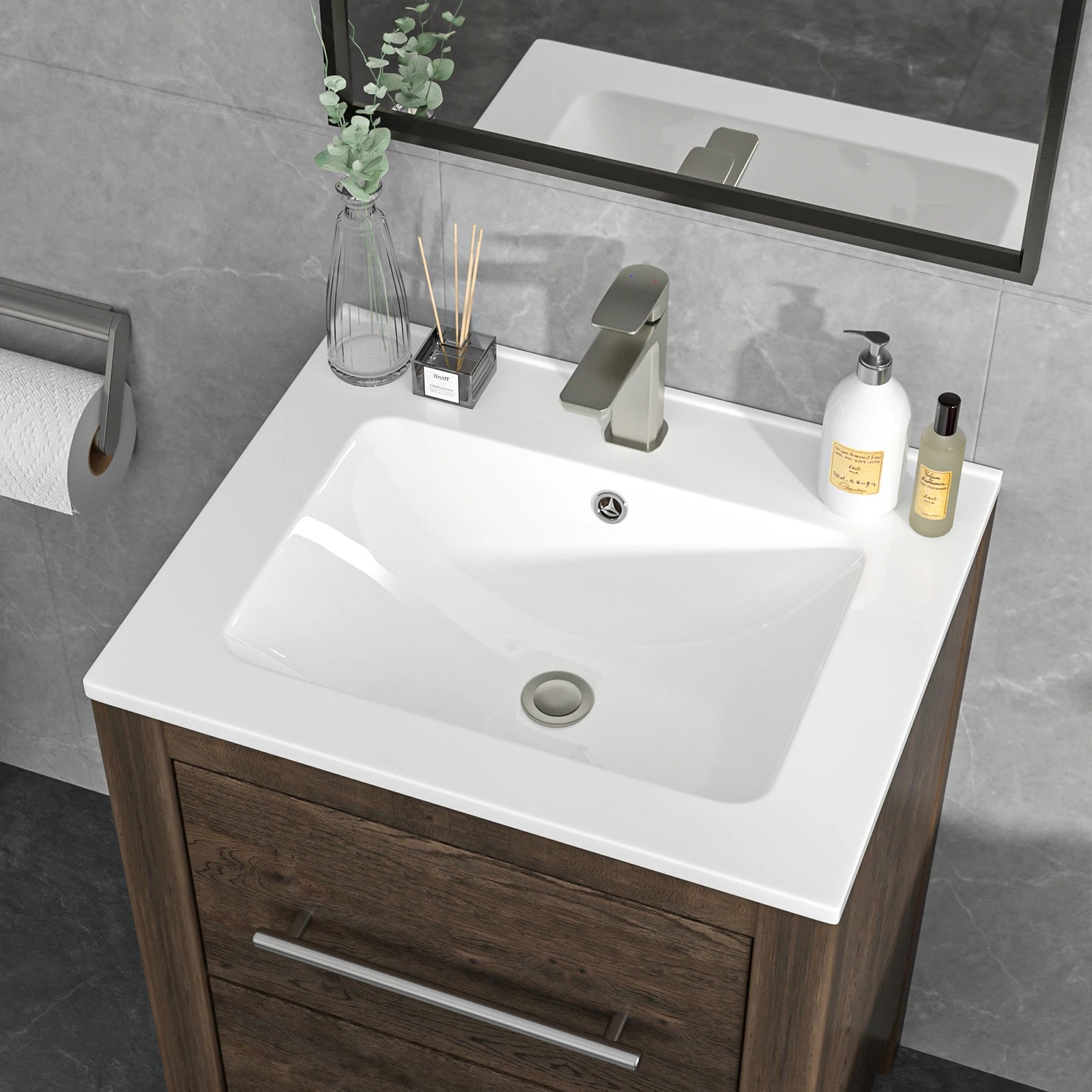 White Ceramic Thin Edge Drop-In Countertop Basin