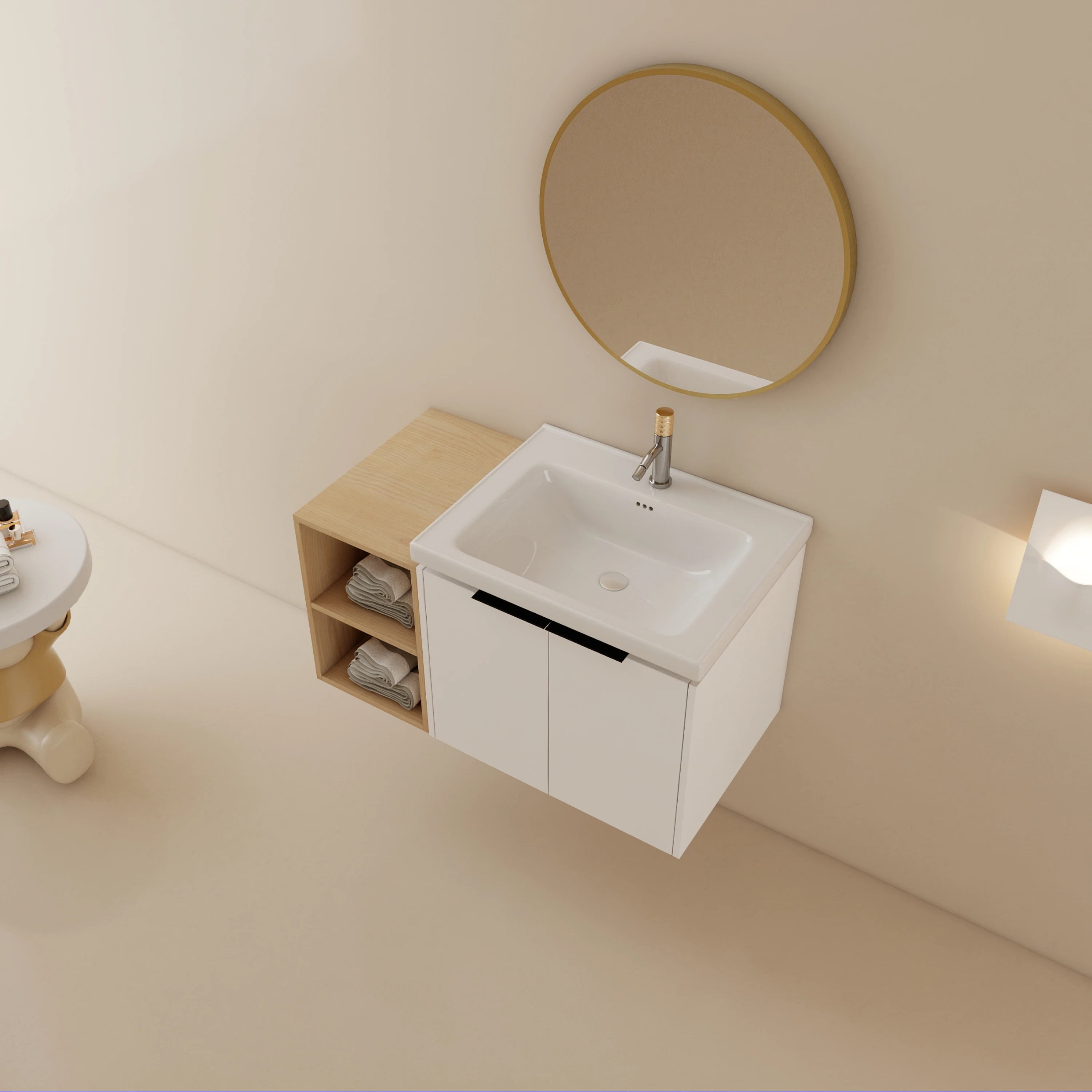 36" White Wall-Mounted Plywood Vanity with Integrated Sink