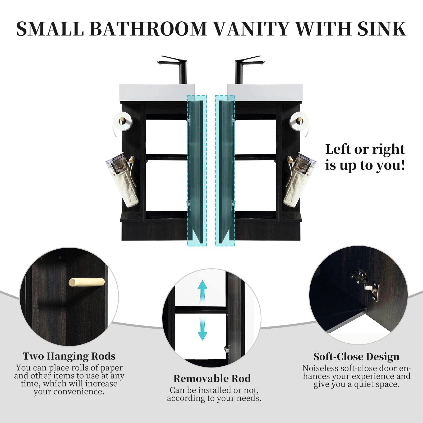 16" Black Walnut Small Bathroom Vanity