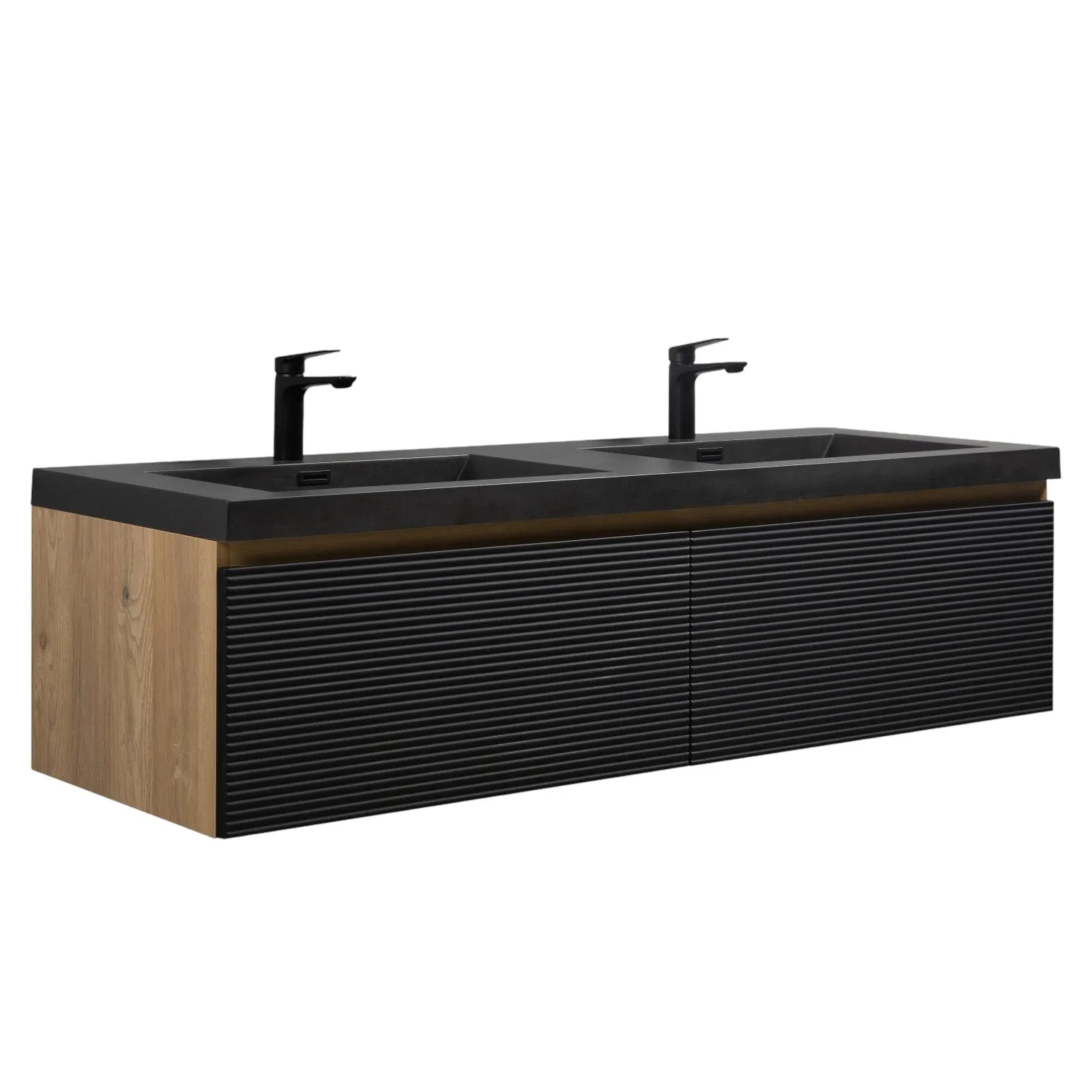 60" Matte Black Floating Double Bathroom Vanity