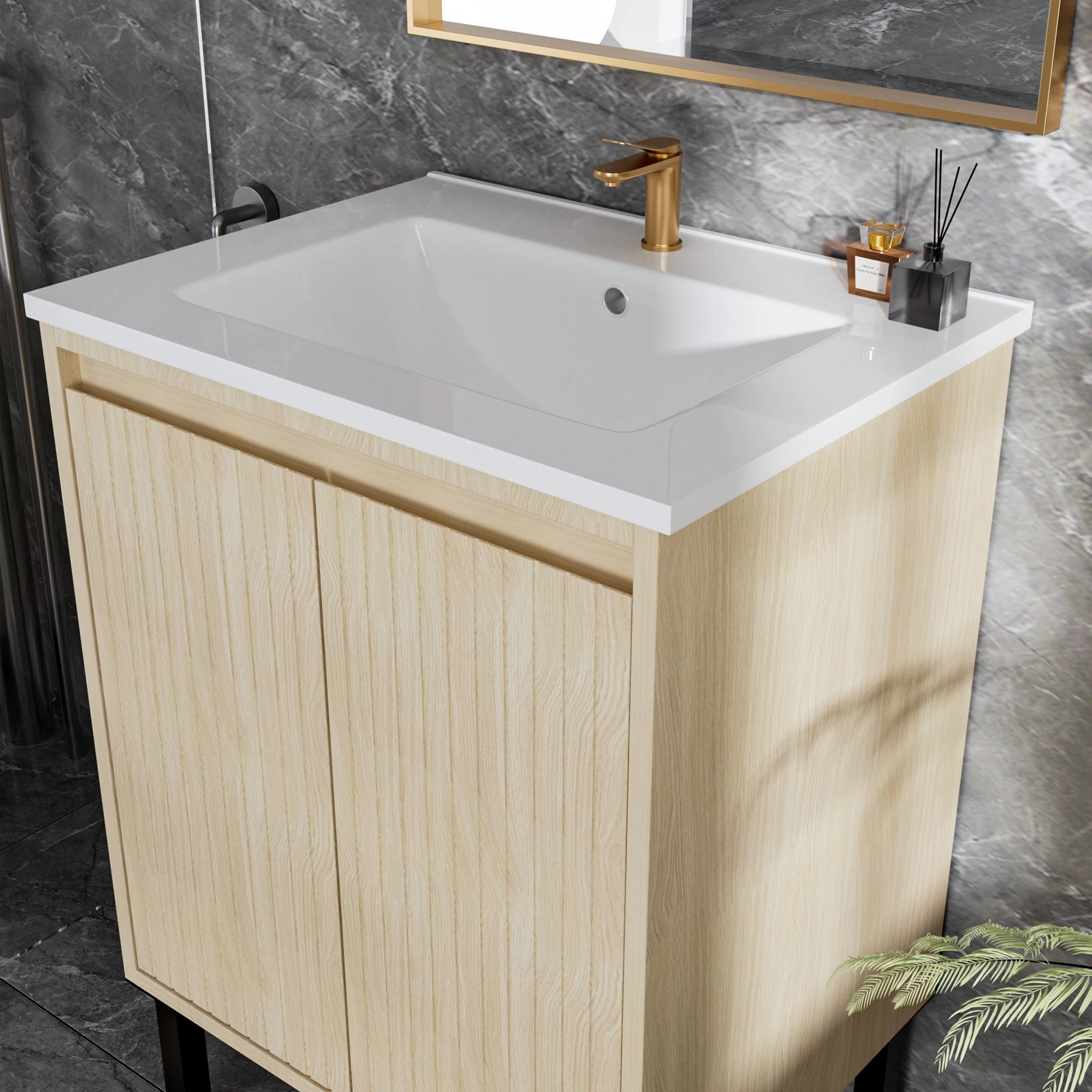 24" Floor-Standing Bathroom Vanity with White Sink