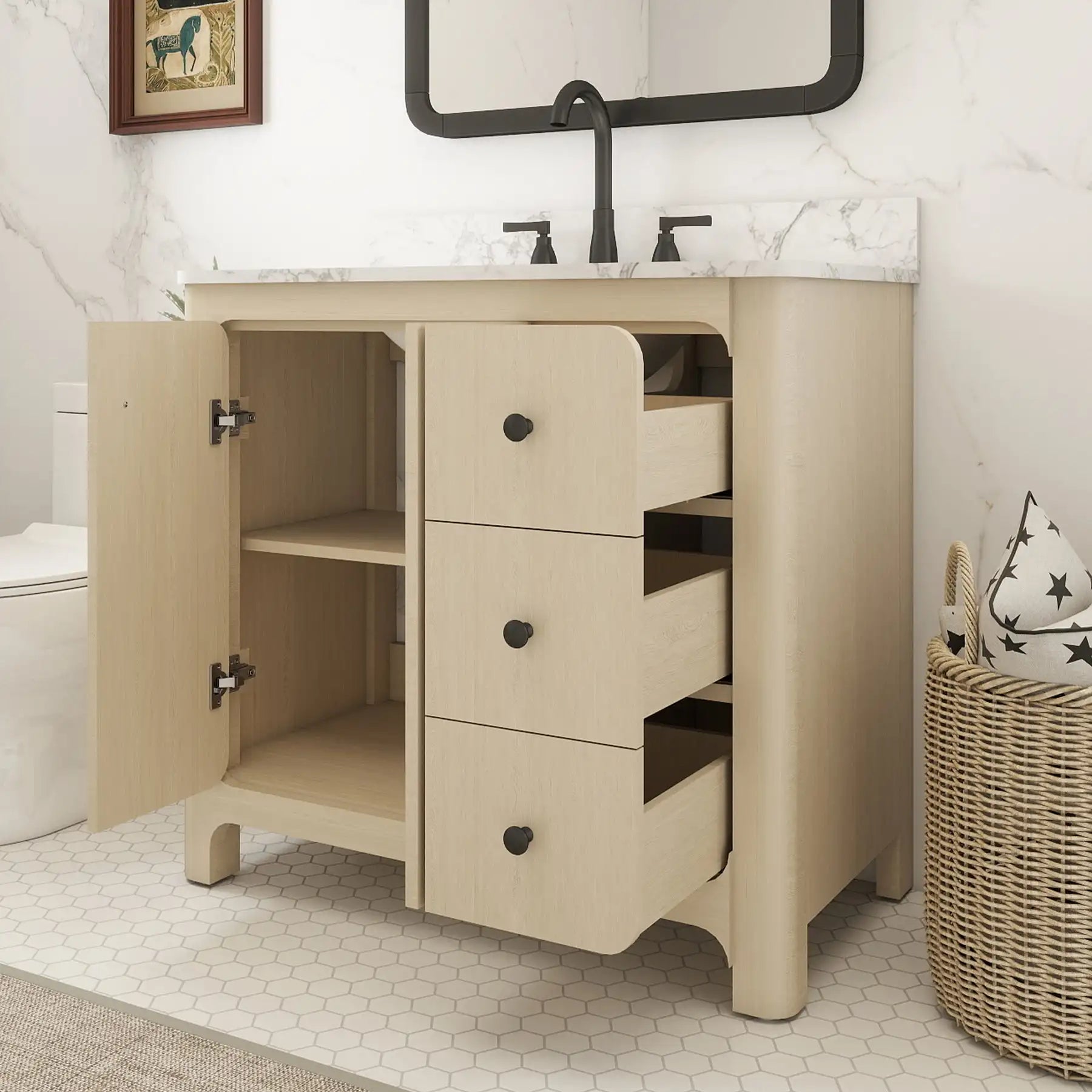 Freestanding Curved Single Bathroom Vanity