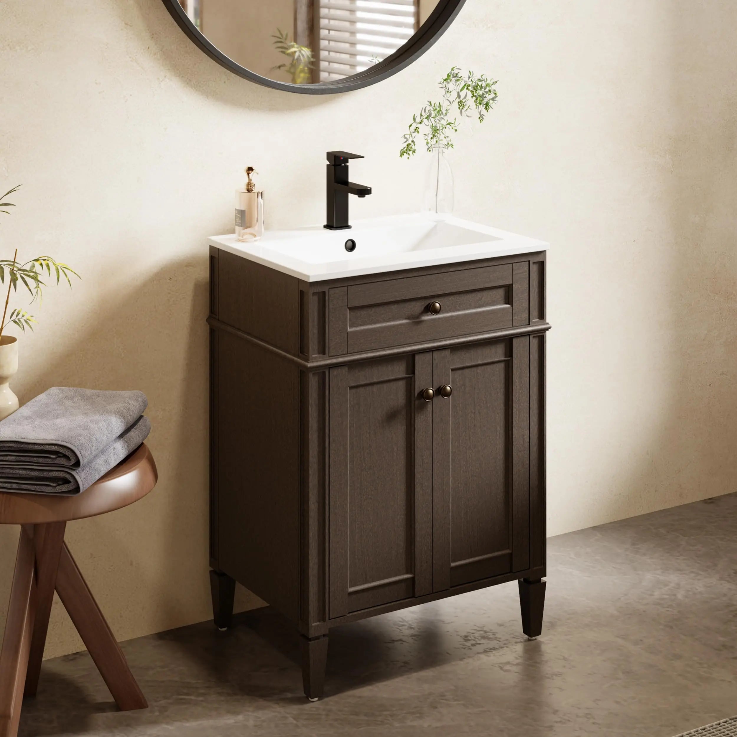 24"/30"/36" Vintage Freestanding Bathroom Vanity with Sink