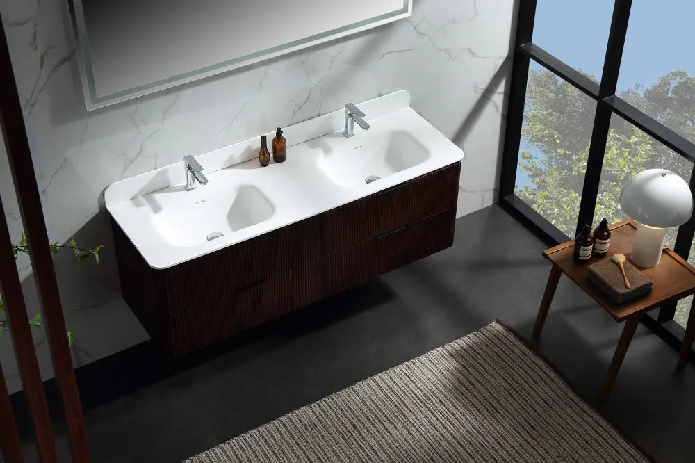 60" Solid Wood Minimalist Bathroom Cabinet