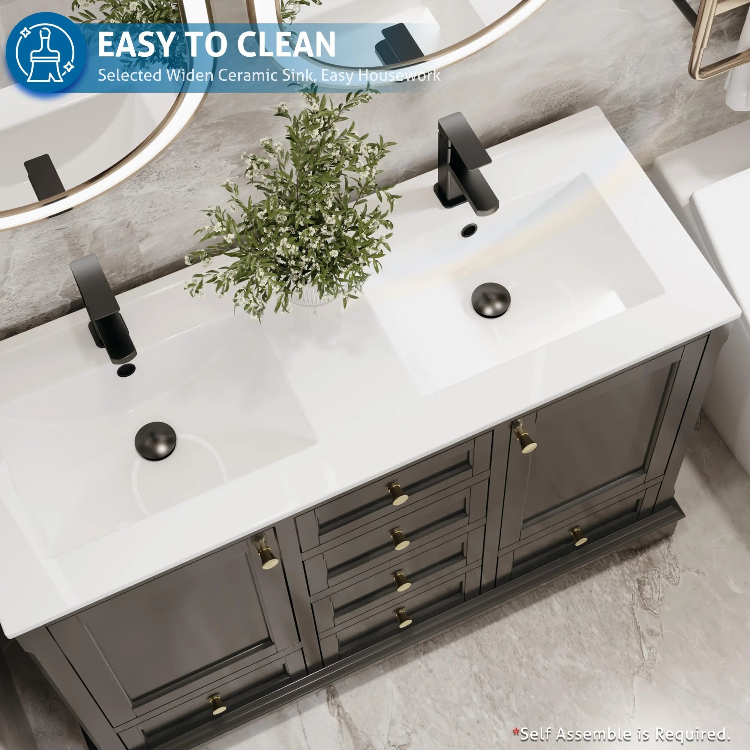 48" Raised Arch Feet Soft-Close Bathroom Vanity