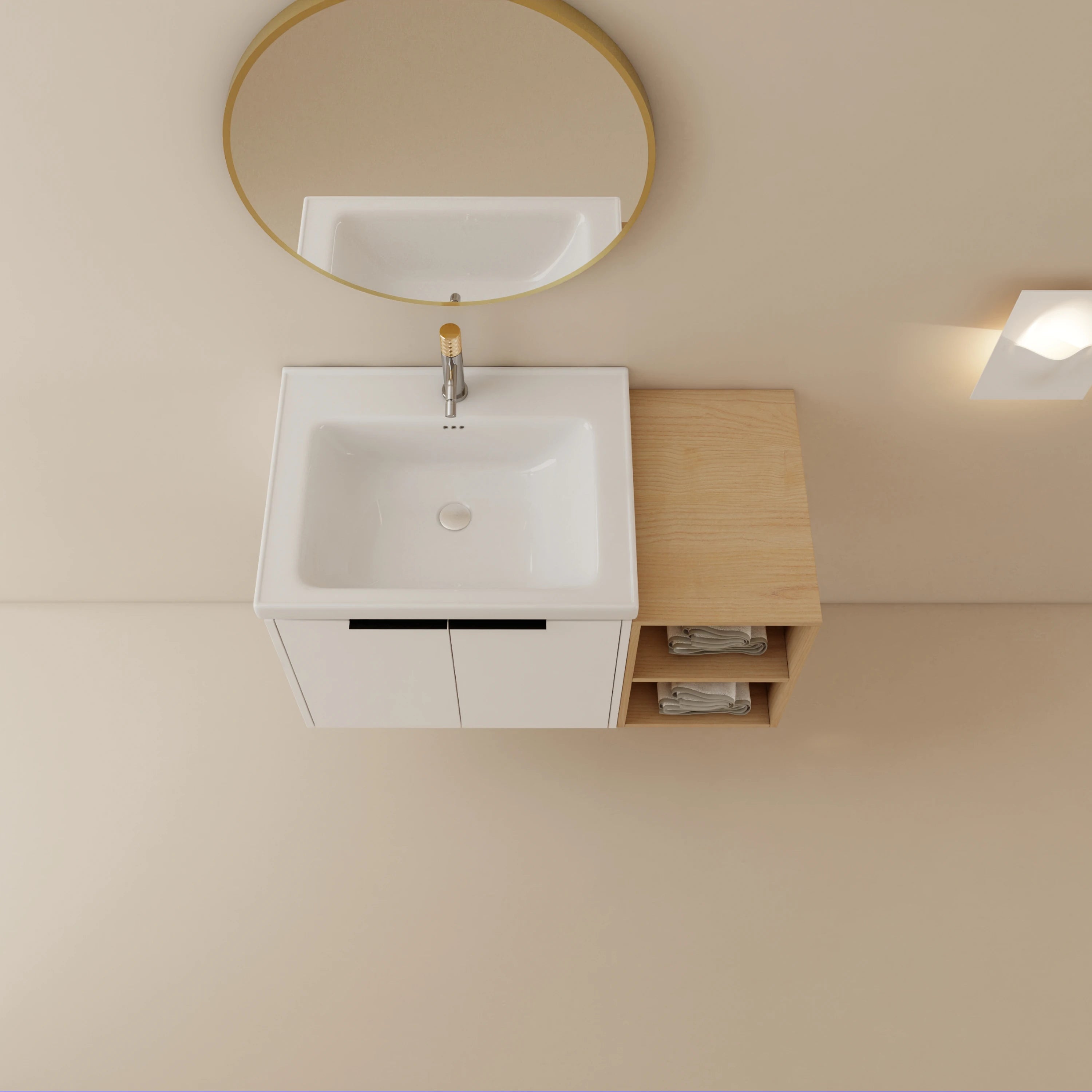 36" White Wall-Mounted Plywood Vanity with Integrated Sink