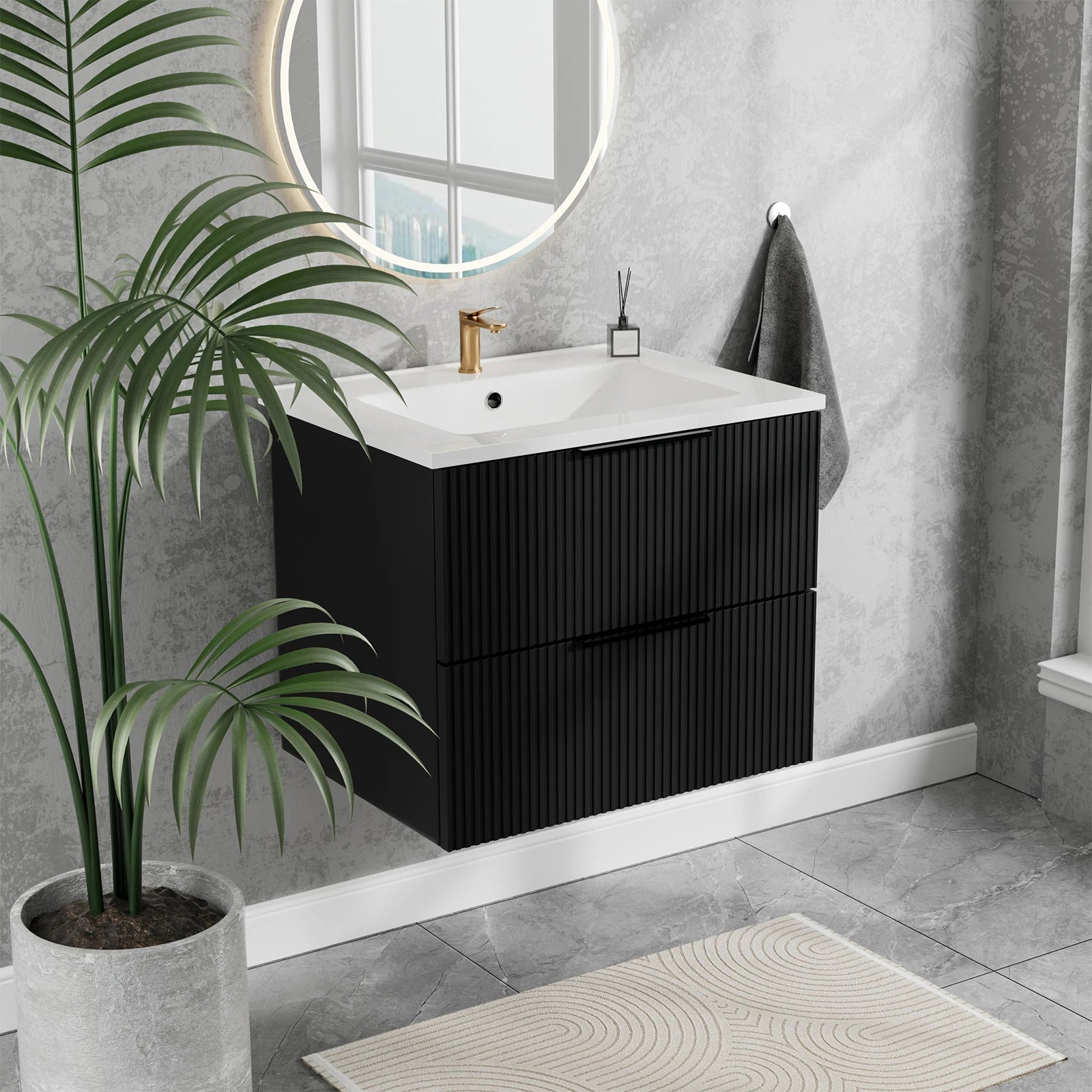 24" Matte Black Wall-Mounted Vanity with Ceramic Sink