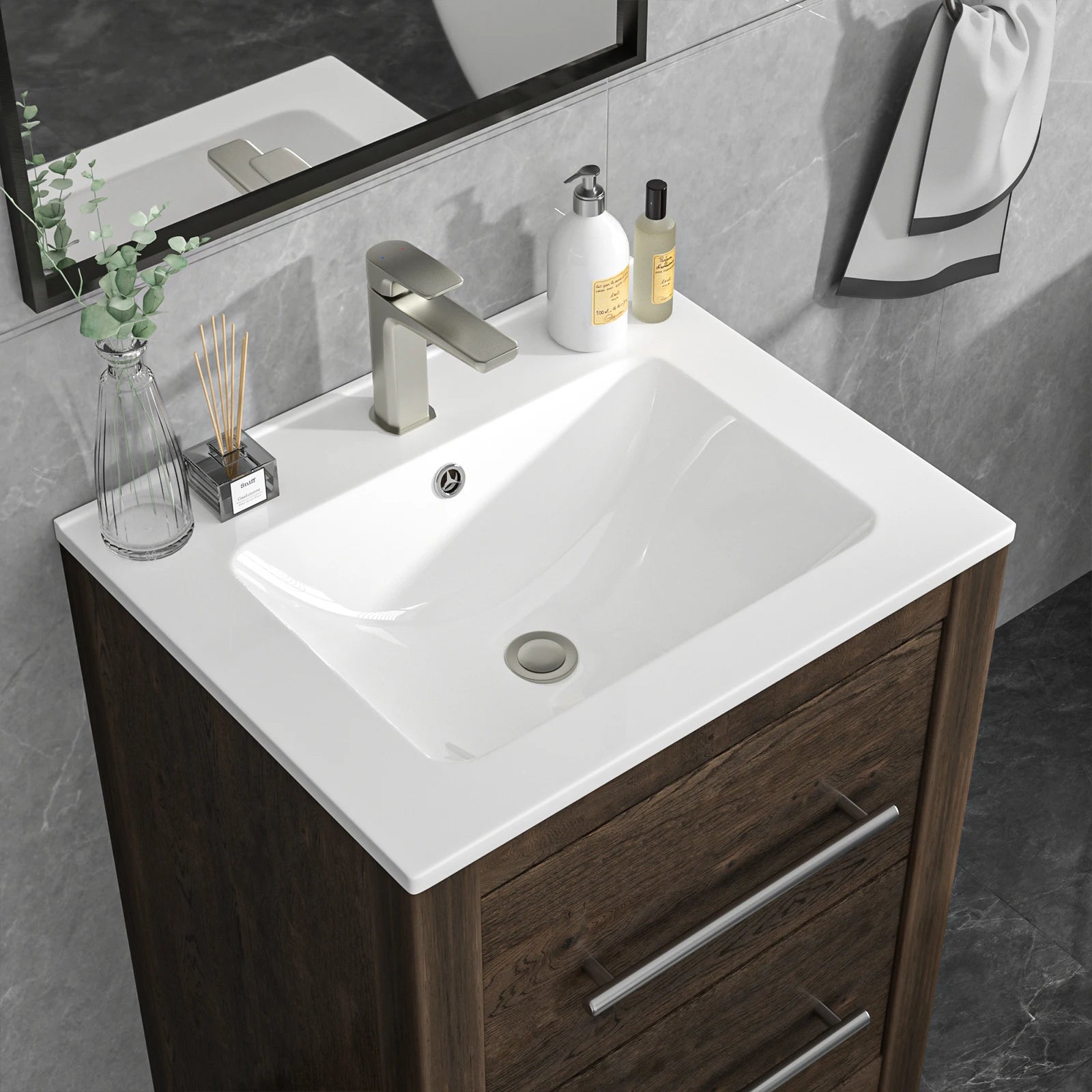 White Ceramic Thin Edge Drop-In Countertop Basin