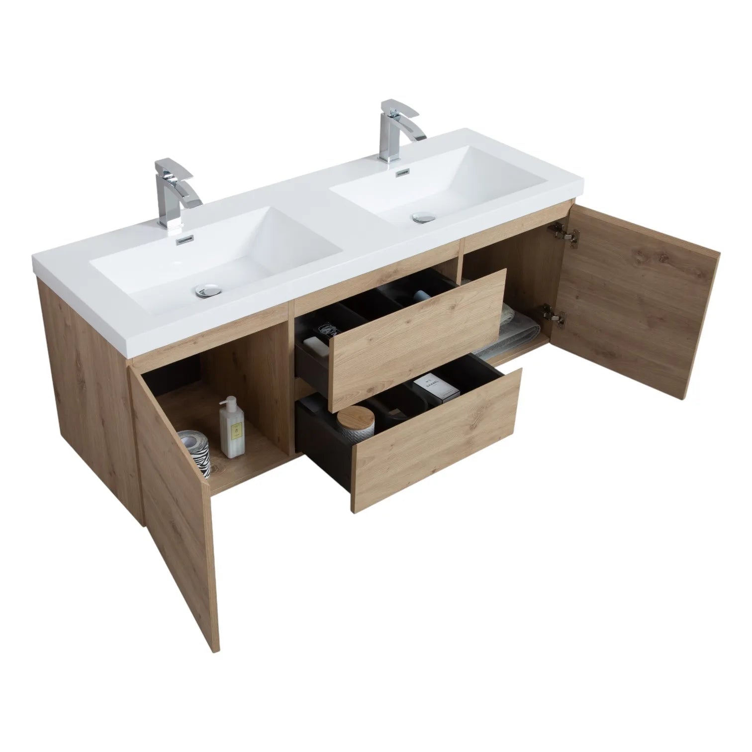 60" Andean Oak Floating Double Vanity