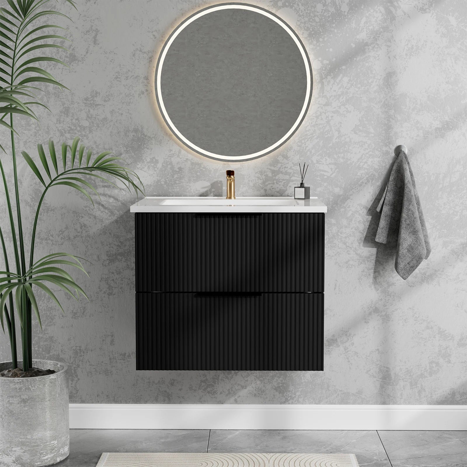 24" Matte Black Wall-Mounted Vanity with Ceramic Sink