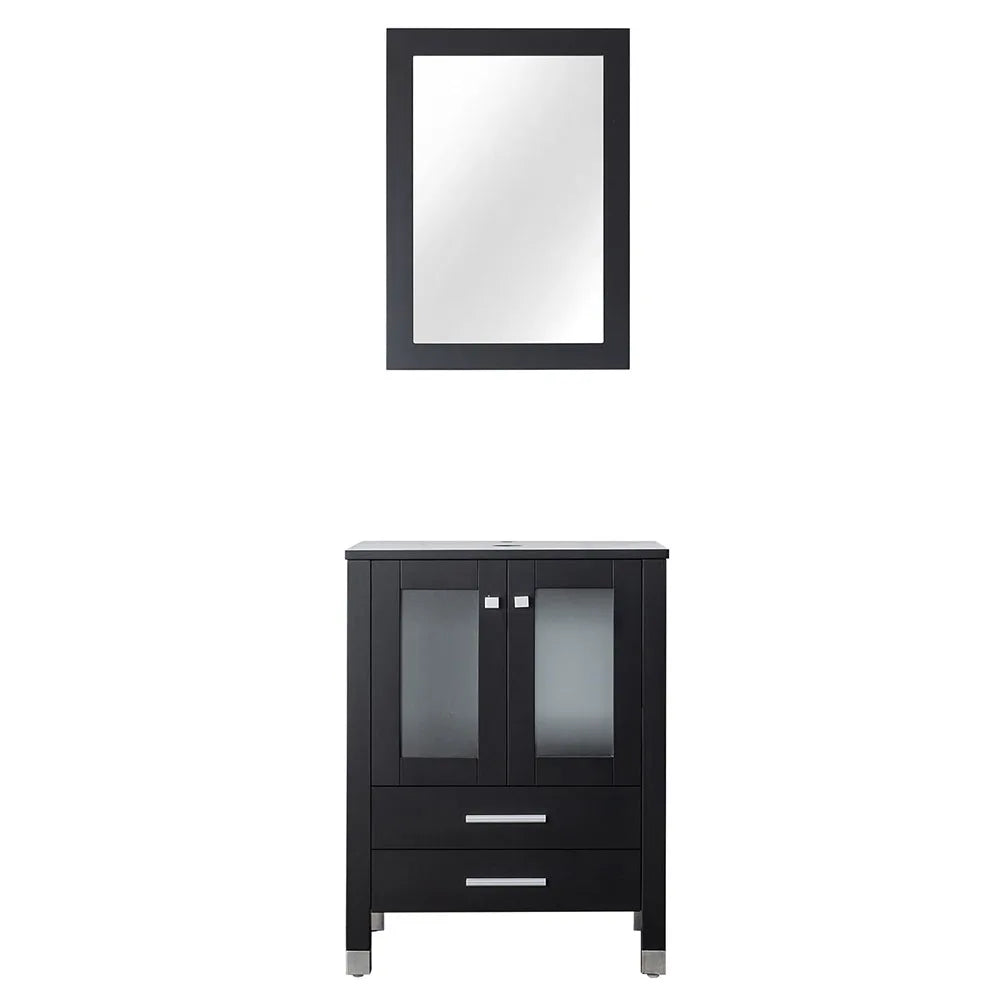 24" Black MDF Double Drawer Bathroom Vanity
