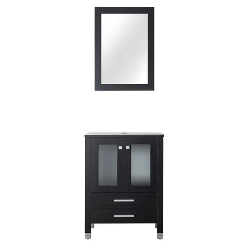 24" Black MDF Double Drawer Bathroom Vanity