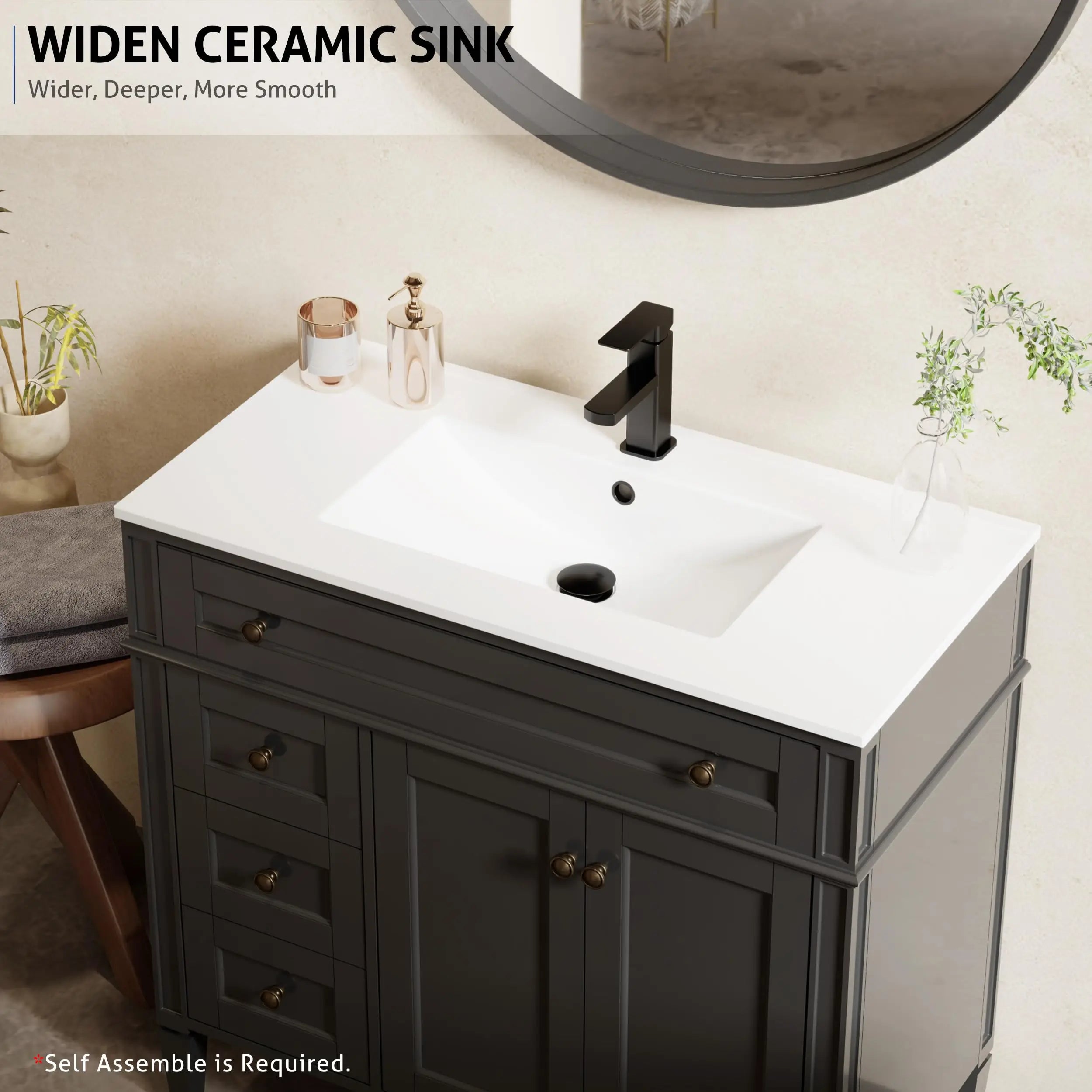 24"/30"/36" Vintage Freestanding Bathroom Vanity with Sink