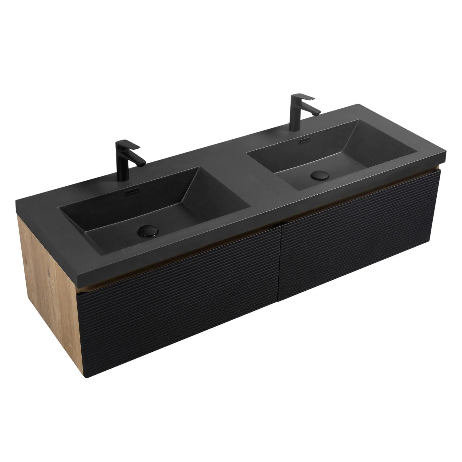 60" Matte Black Floating Double Bathroom Vanity
