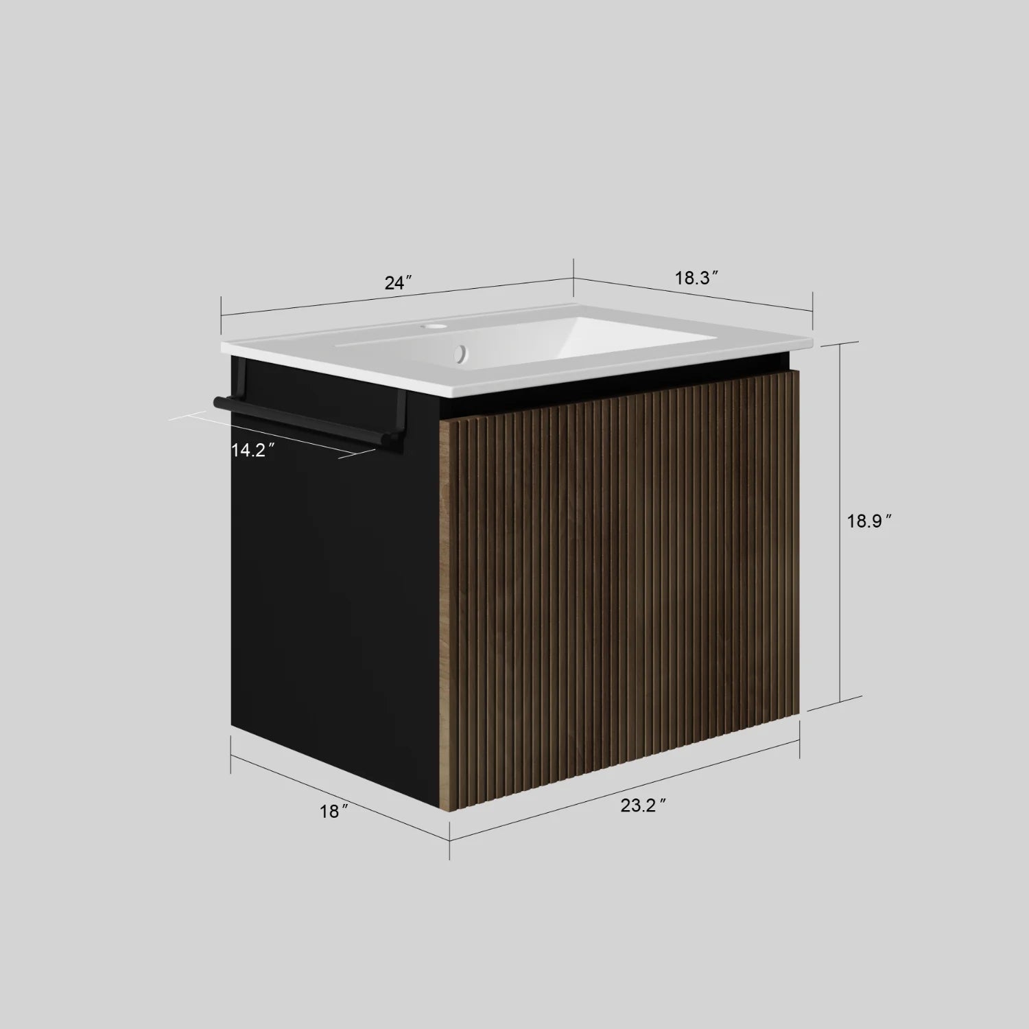 24" Floating Storage Cabinet with Black Towel Rack