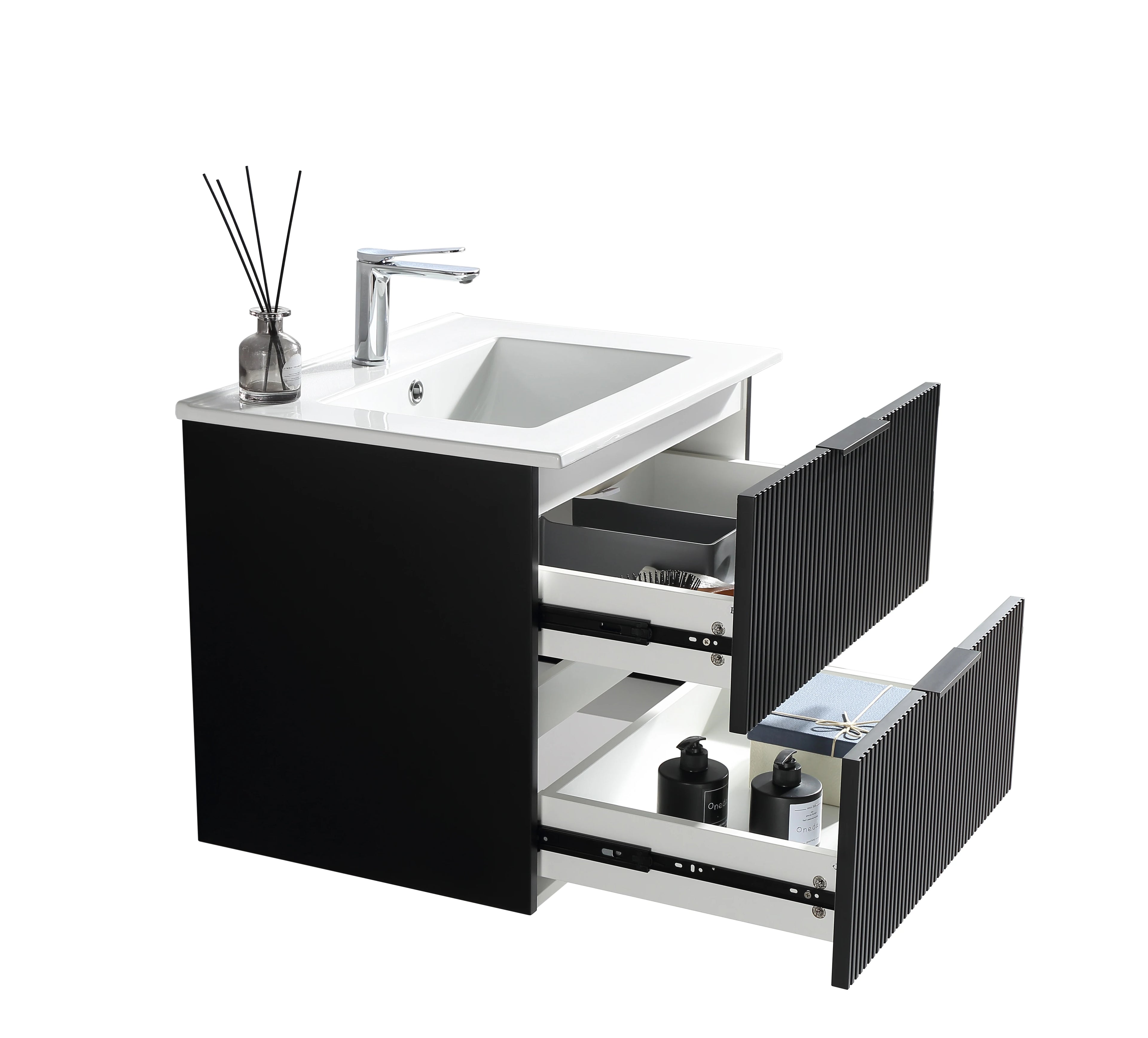 24" Matte Black Wall-Mounted Vanity with Ceramic Sink