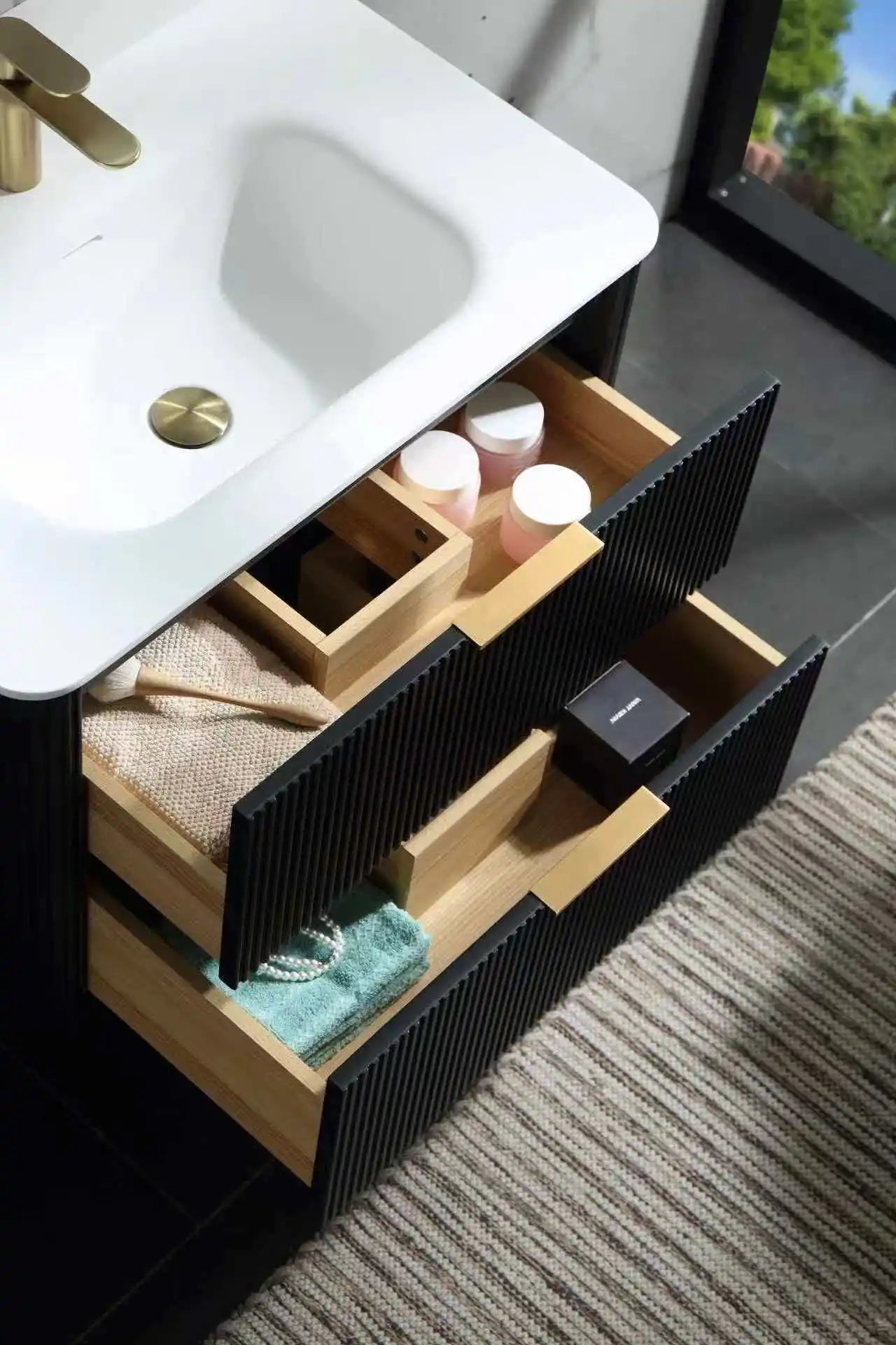 30" Floating Plywood Bathroom Vanity – Fluted Design