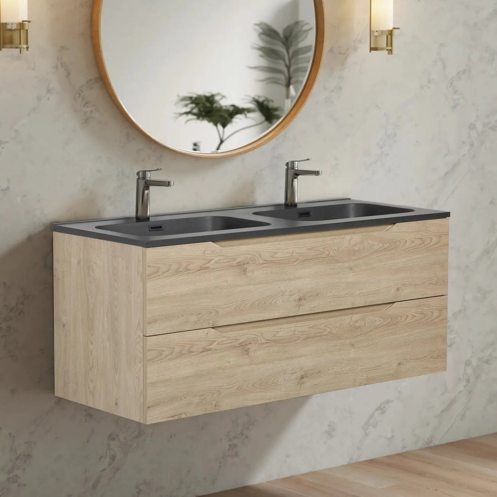 48" Matte Black Double Sink Floating Vanity