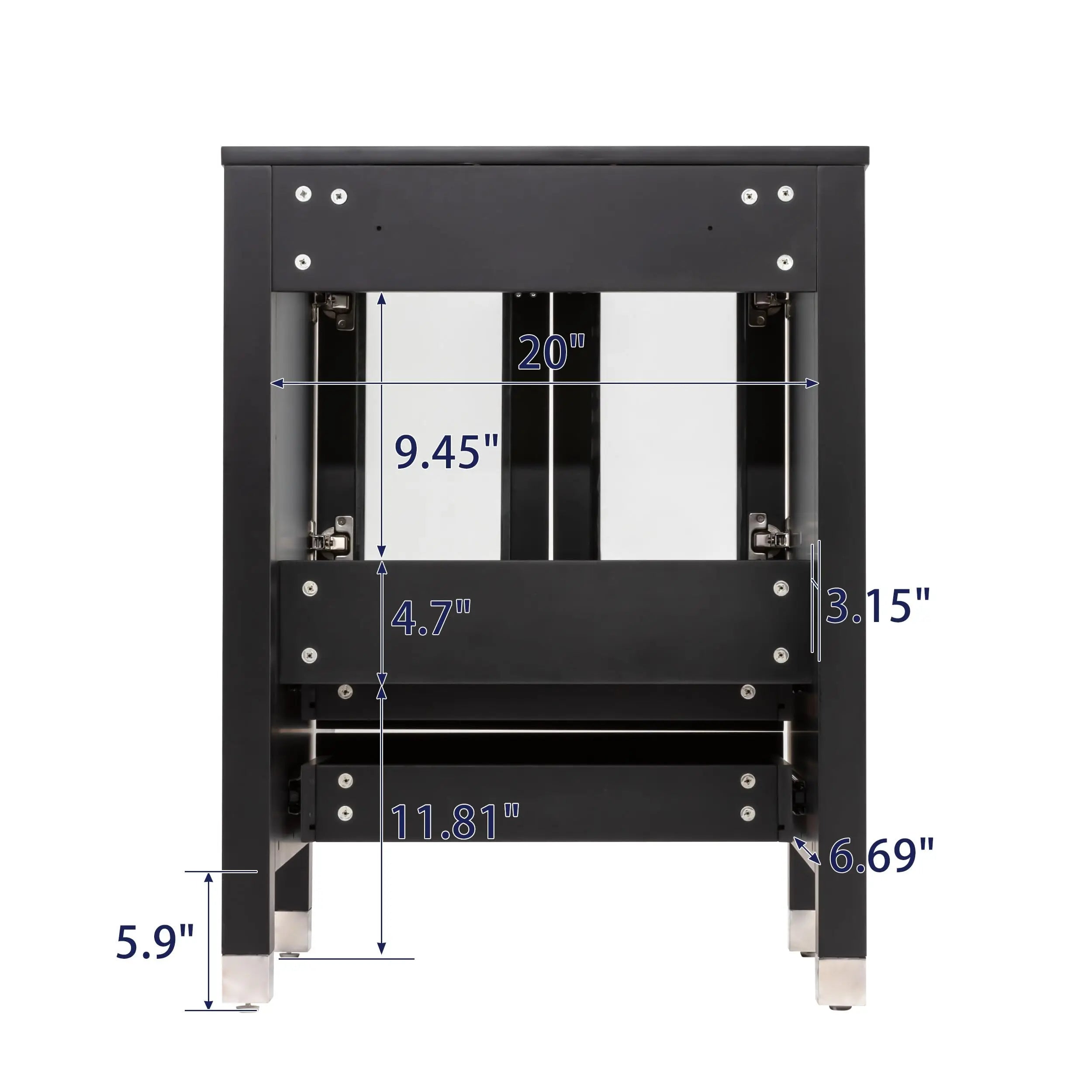 24" Black MDF Double Drawer Bathroom Vanity