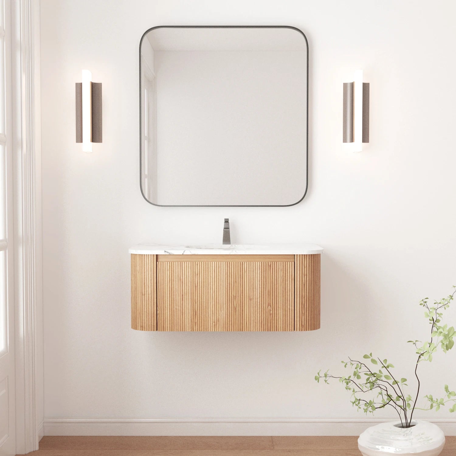 36"/42" Floating Curved Wall-Mounted Bathroom Cabinet