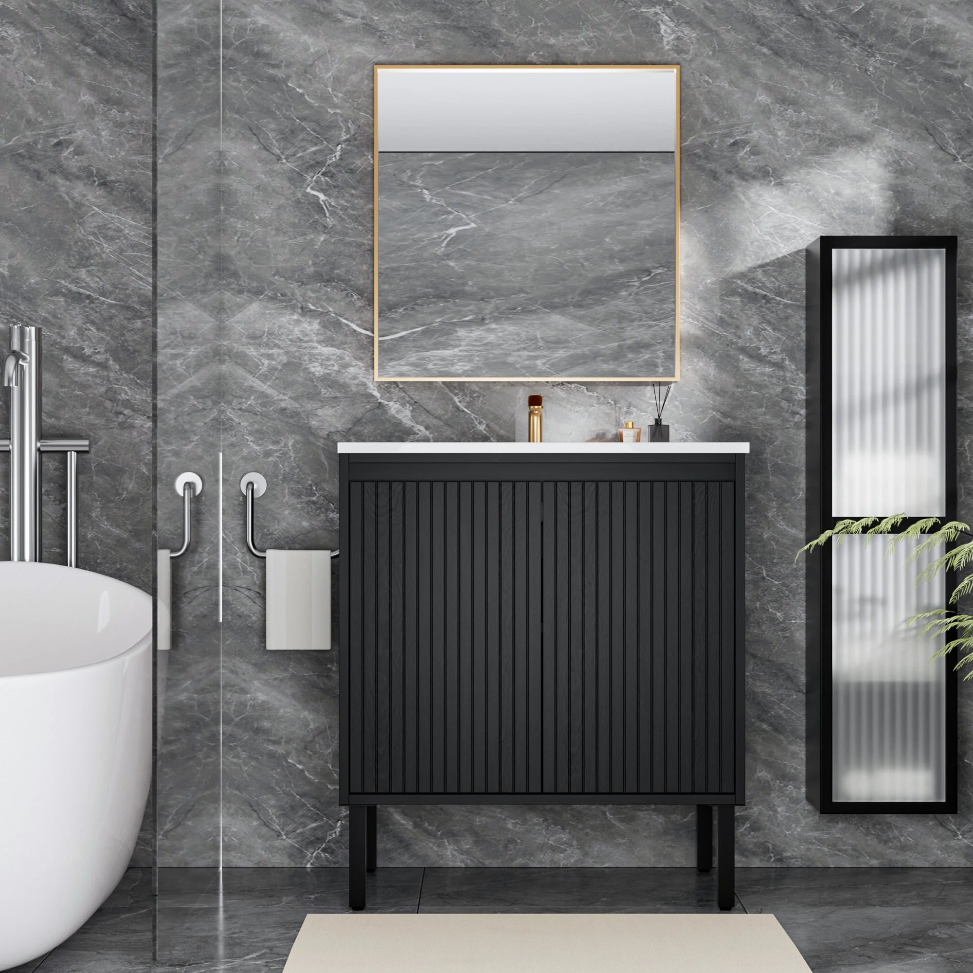 30" Floor-Standing Bathroom Vanity with White Sink