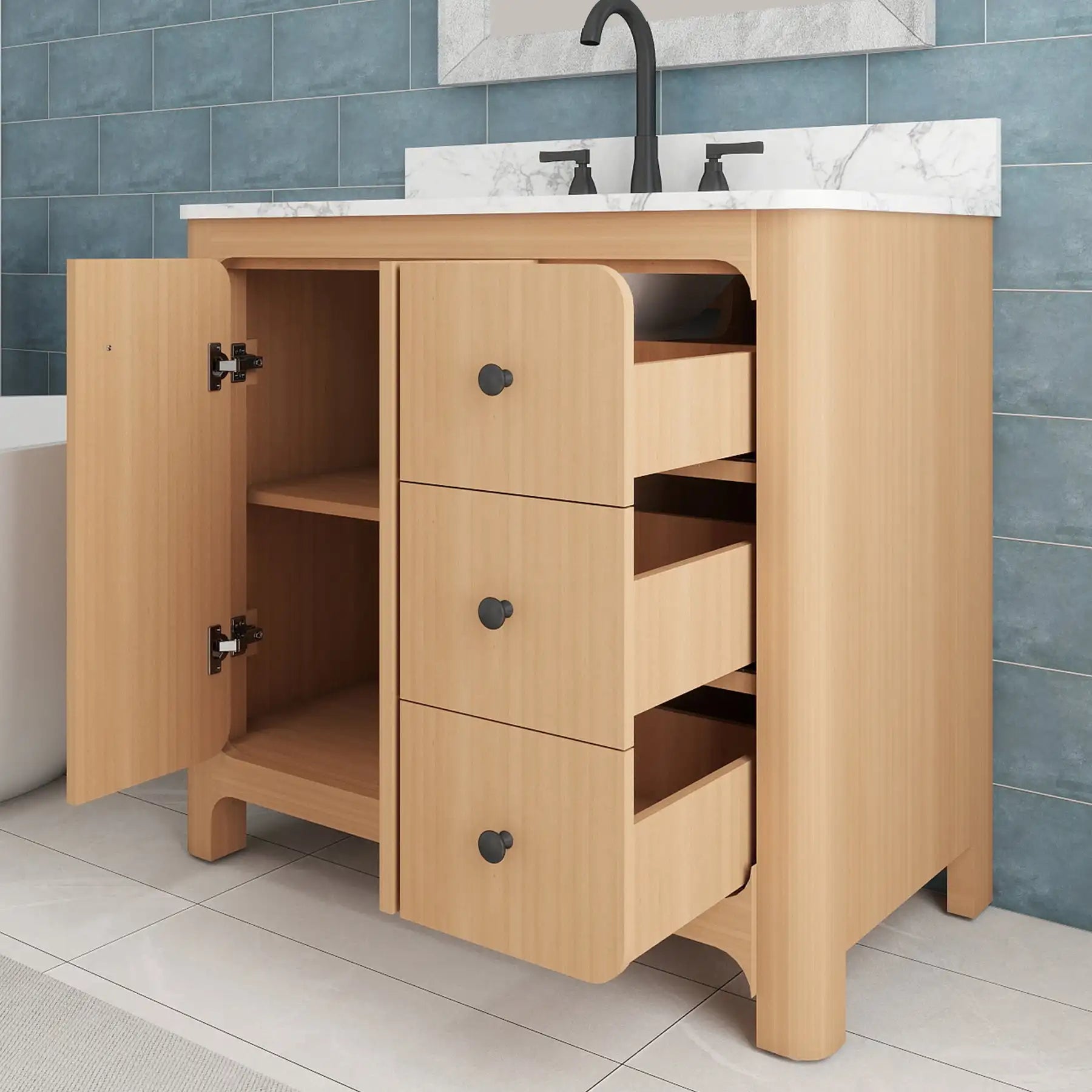 Freestanding Curved Single Bathroom Vanity