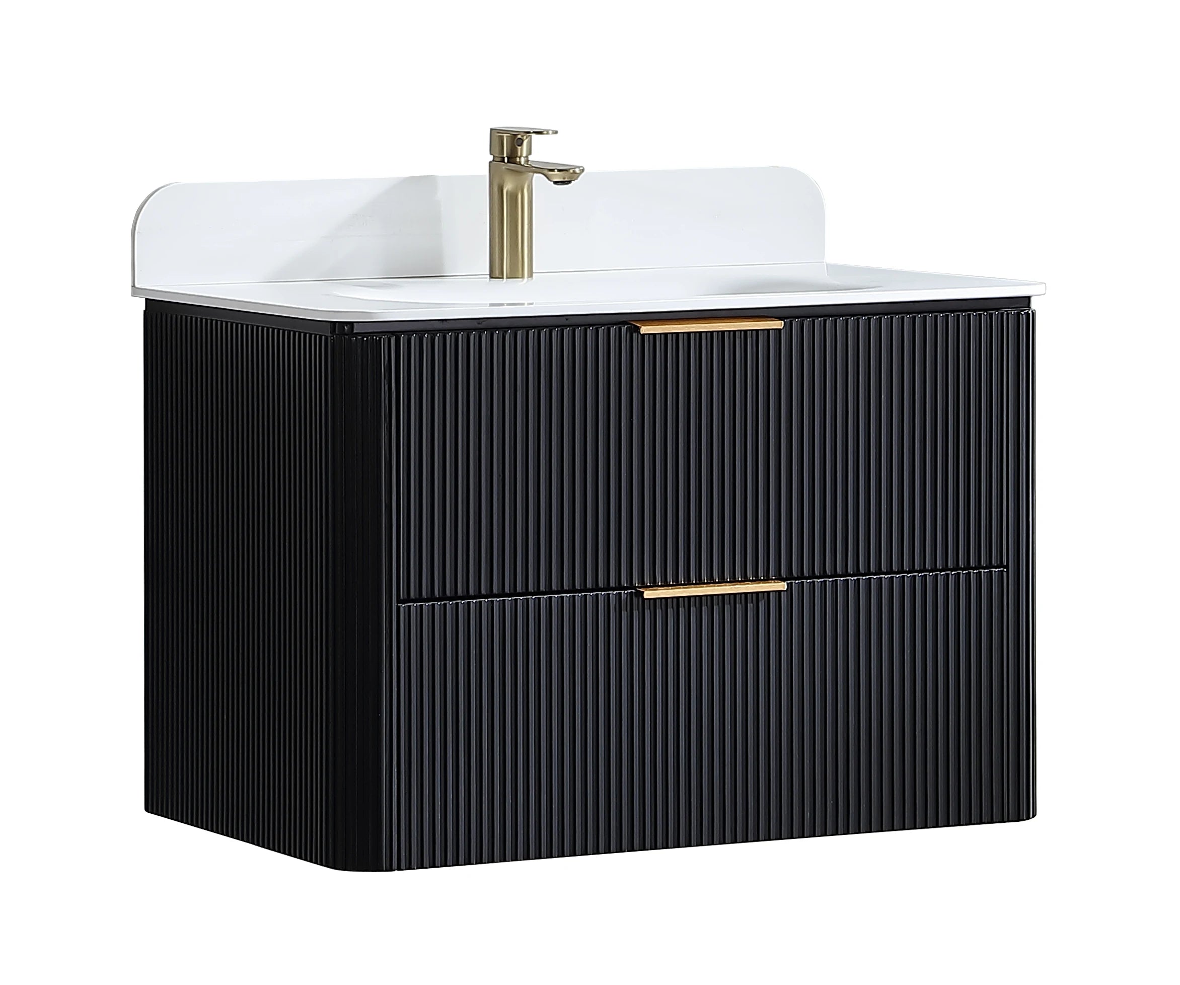 30" Floating Plywood Bathroom Vanity – Fluted Design