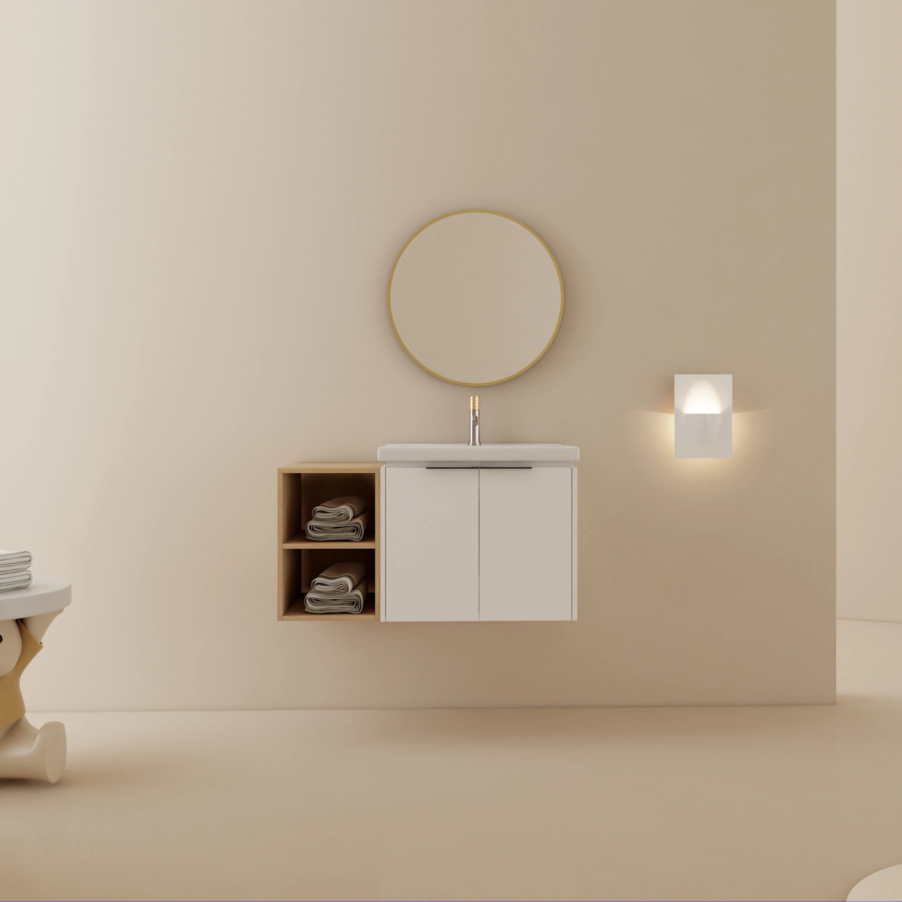 36" White Wall-Mounted Plywood Vanity with Integrated Sink