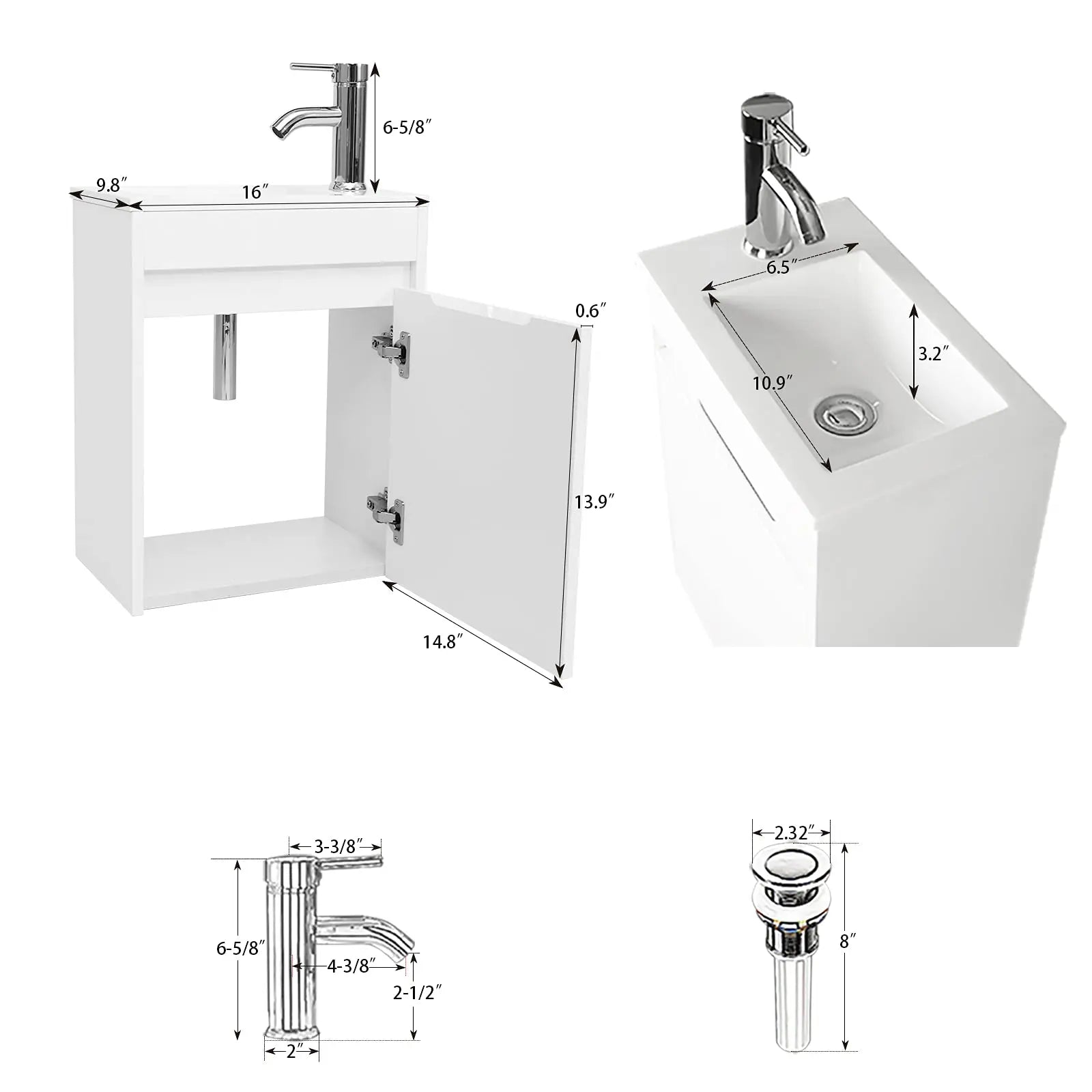 16" Floating Bathroom Vanity with Sink