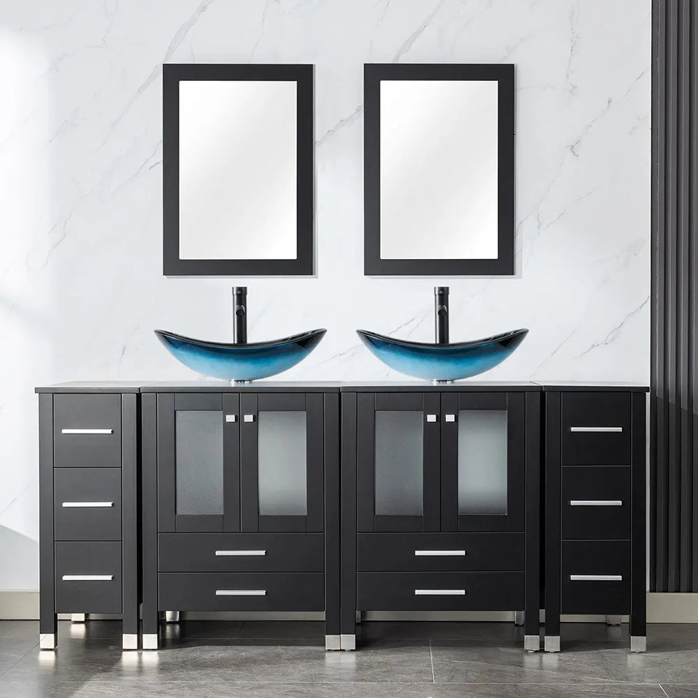 24" Black MDF Double Drawer Bathroom Vanity