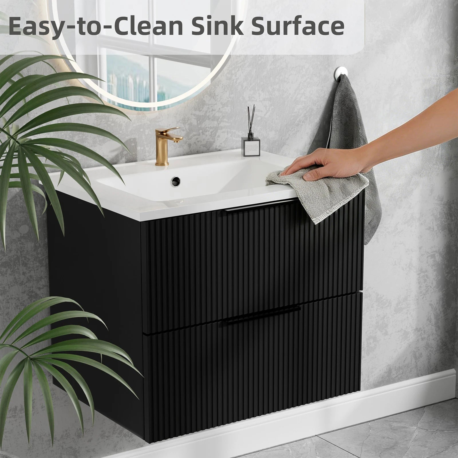 24" Matte Black Wall-Mounted Vanity with Ceramic Sink
