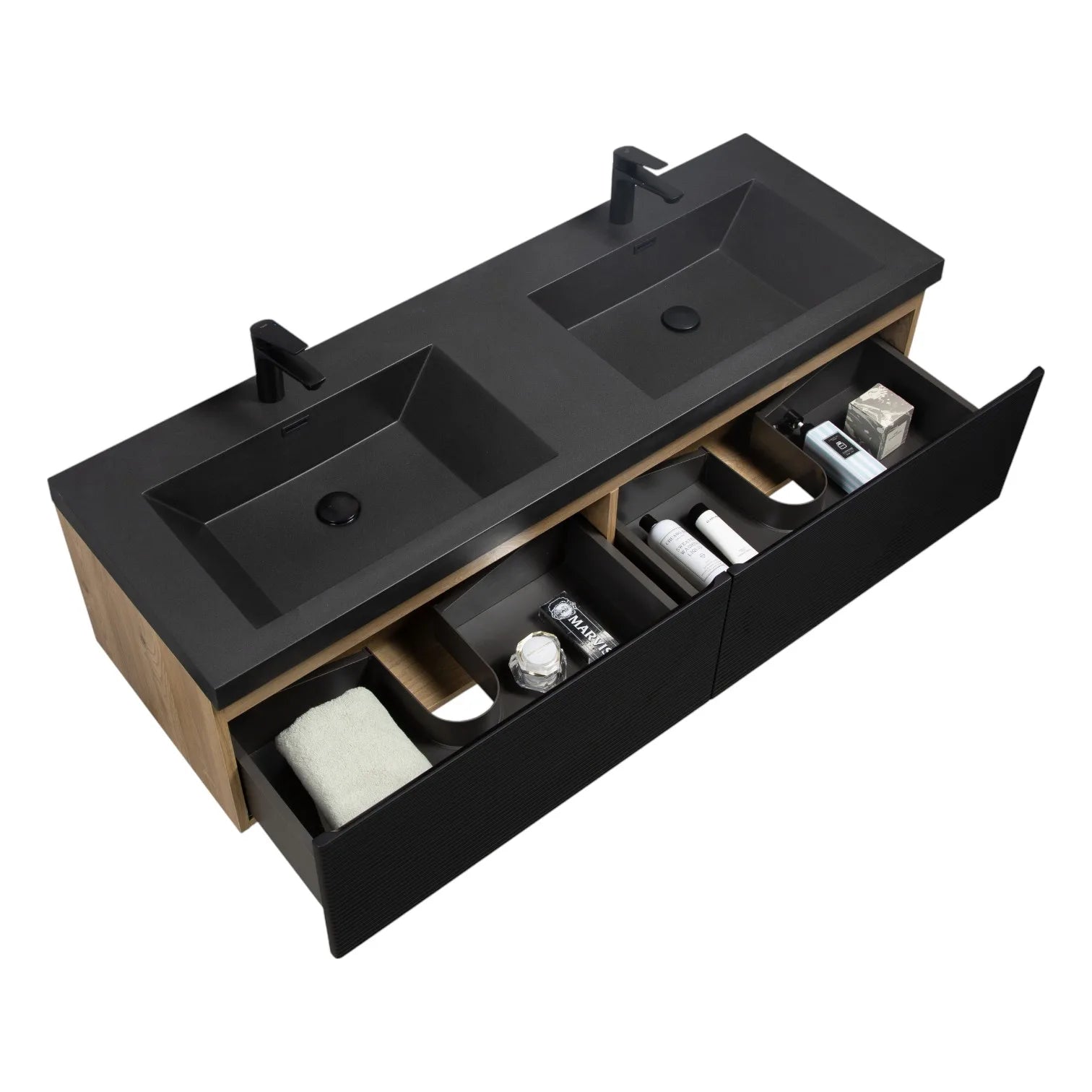 60" Matte Black Floating Double Bathroom Vanity