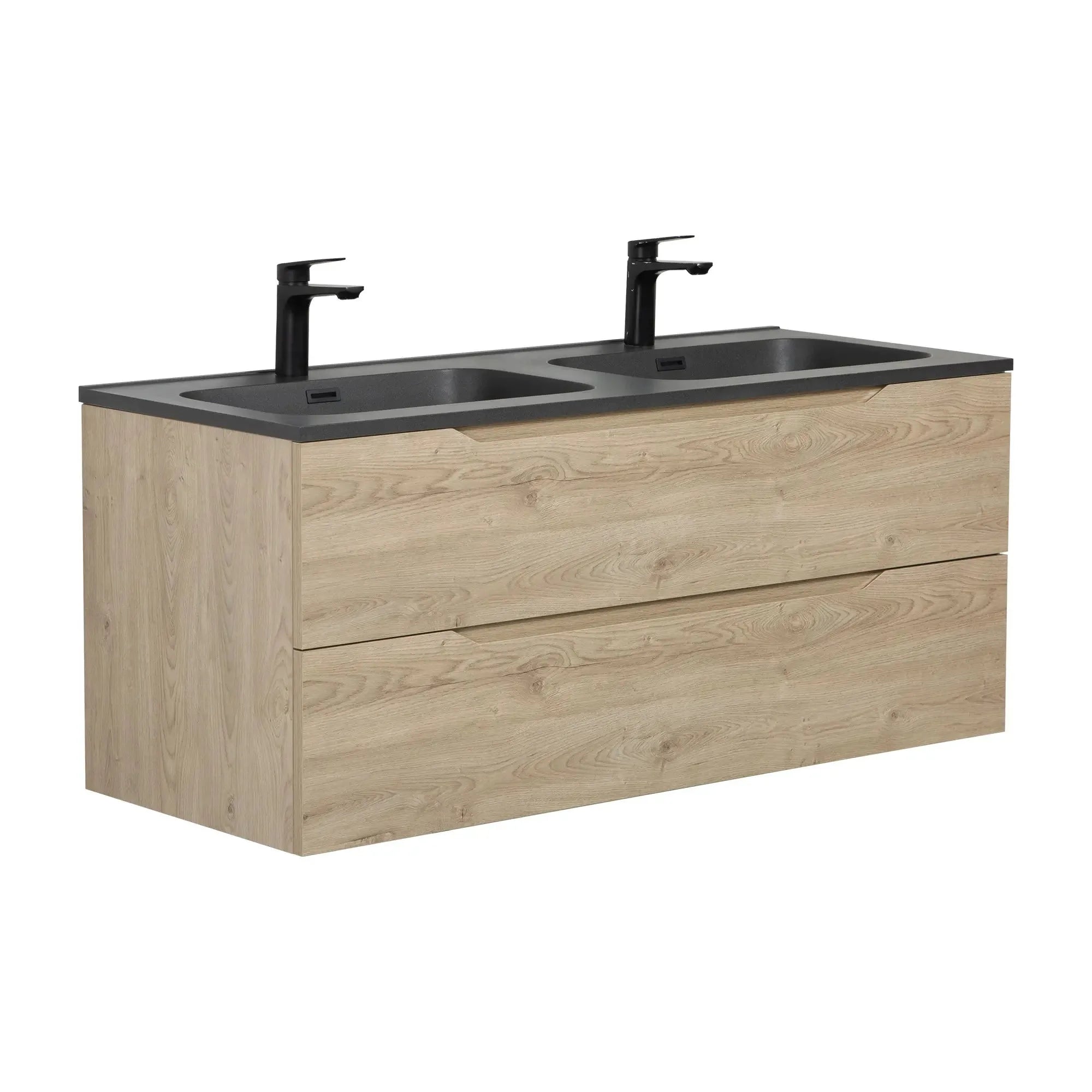 48" Matte Black Double Sink Floating Vanity