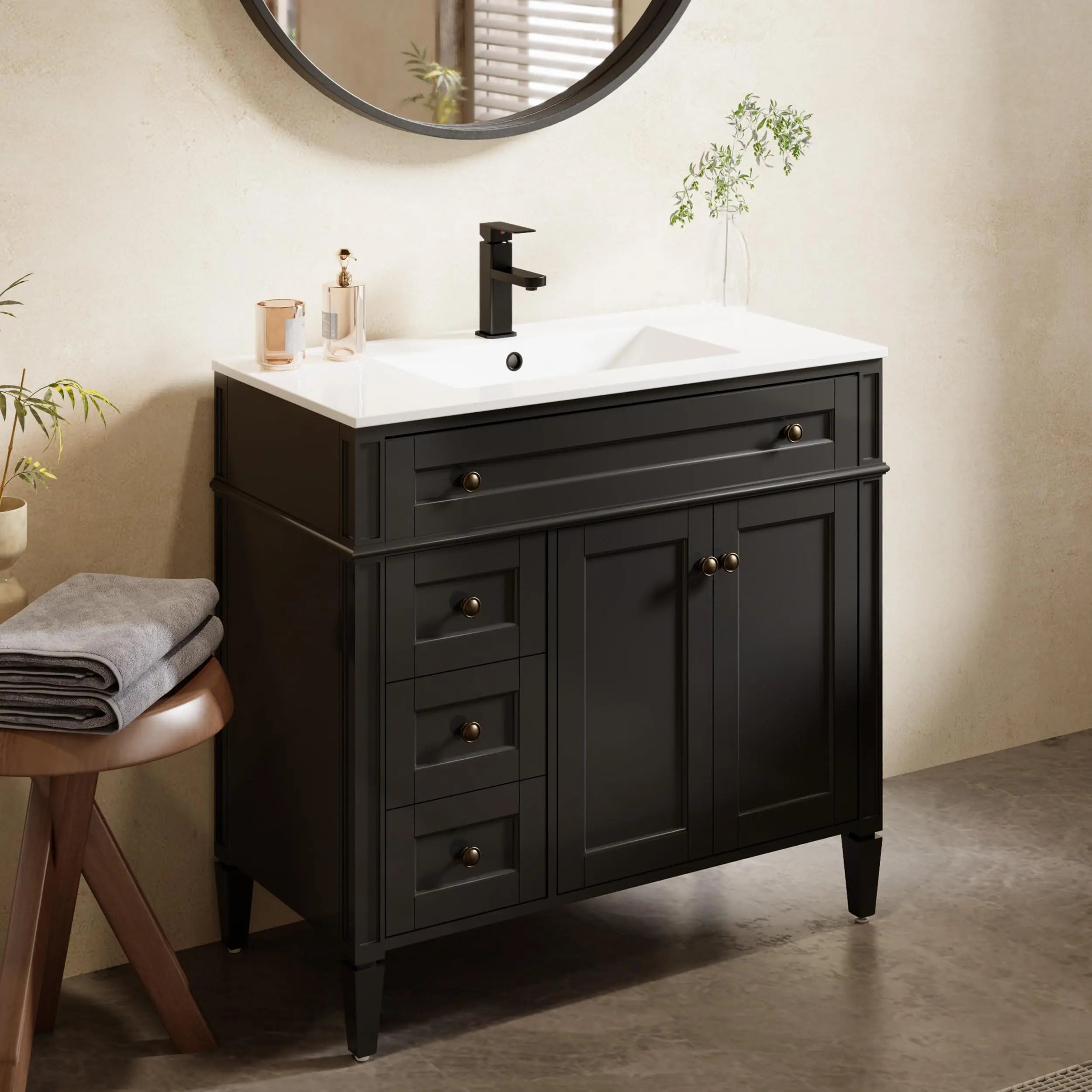 24"/30"/36" Vintage Freestanding Bathroom Vanity with Sink