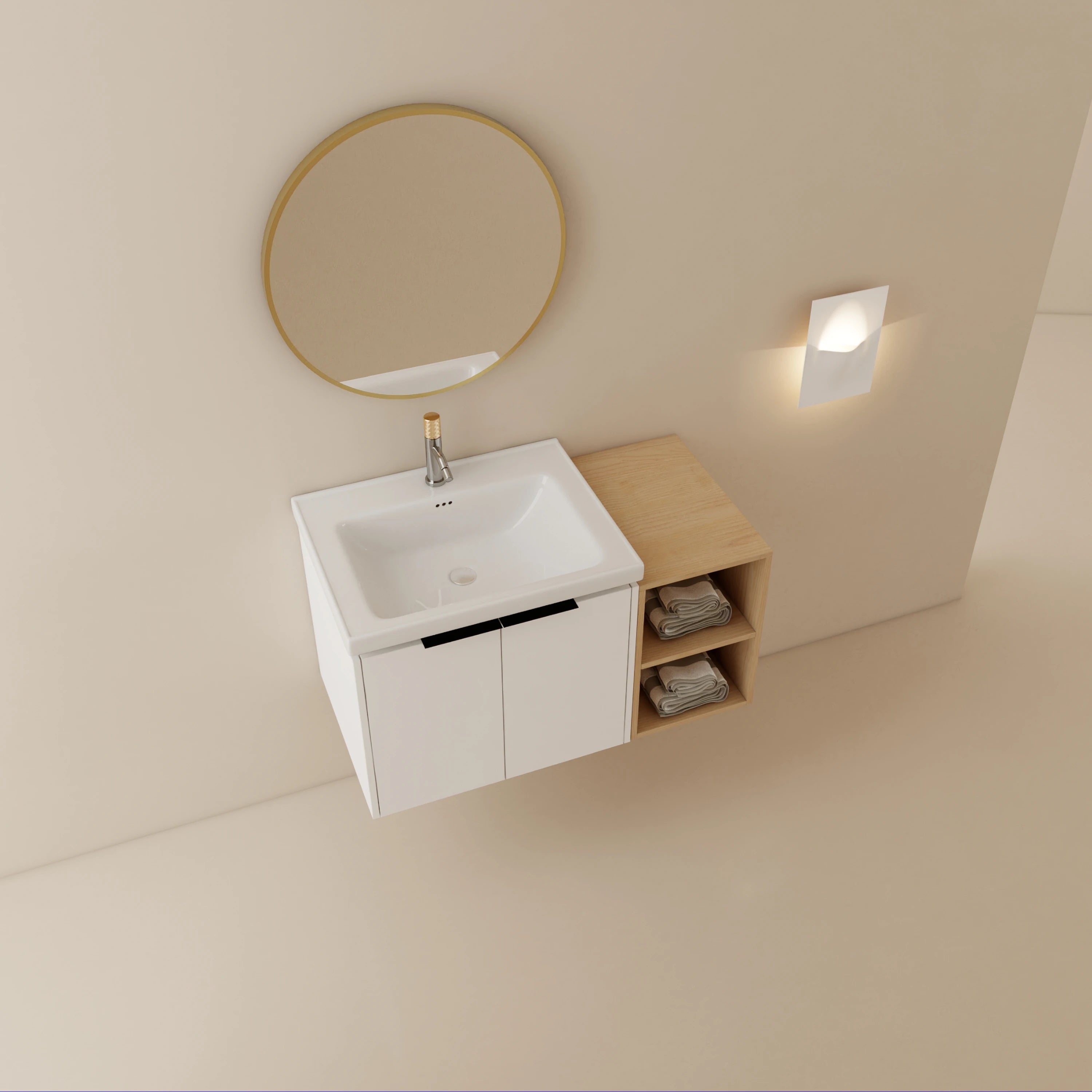 36" White Wall-Mounted Plywood Vanity with Integrated Sink