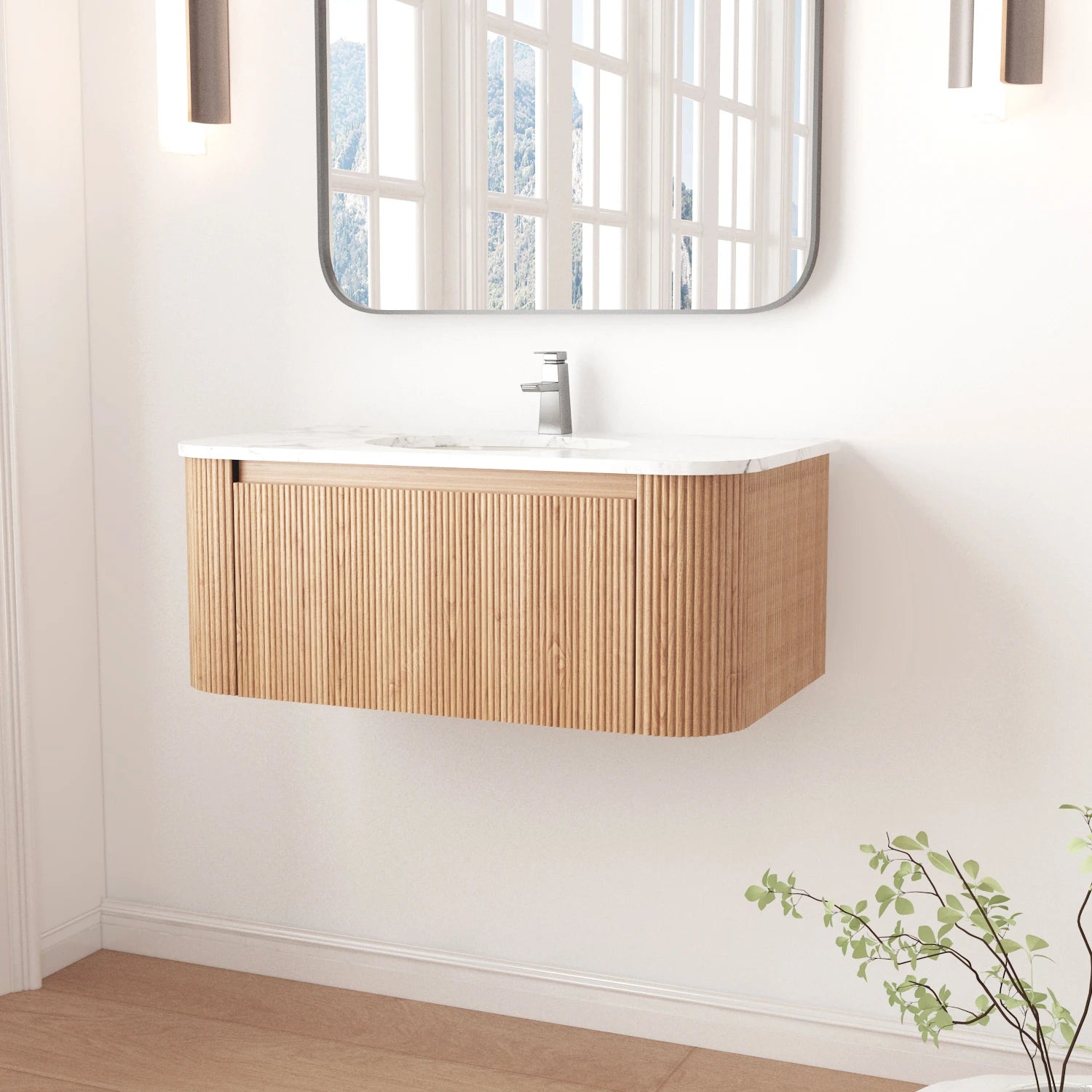 36"/42" Floating Curved Wall-Mounted Bathroom Cabinet