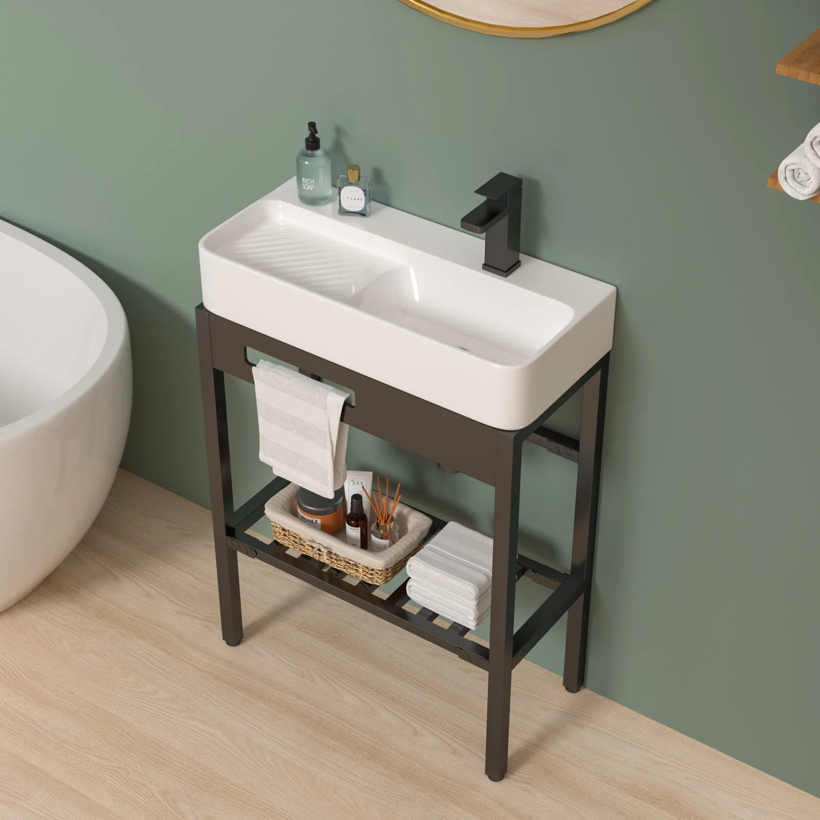 30" White Bathroom Vanity with Sink, Door, and 2 Drawers