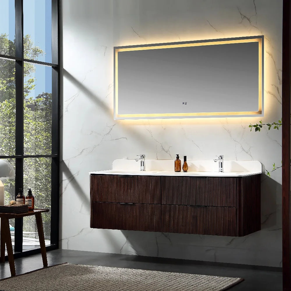 60" Solid Wood Minimalist Bathroom Cabinet