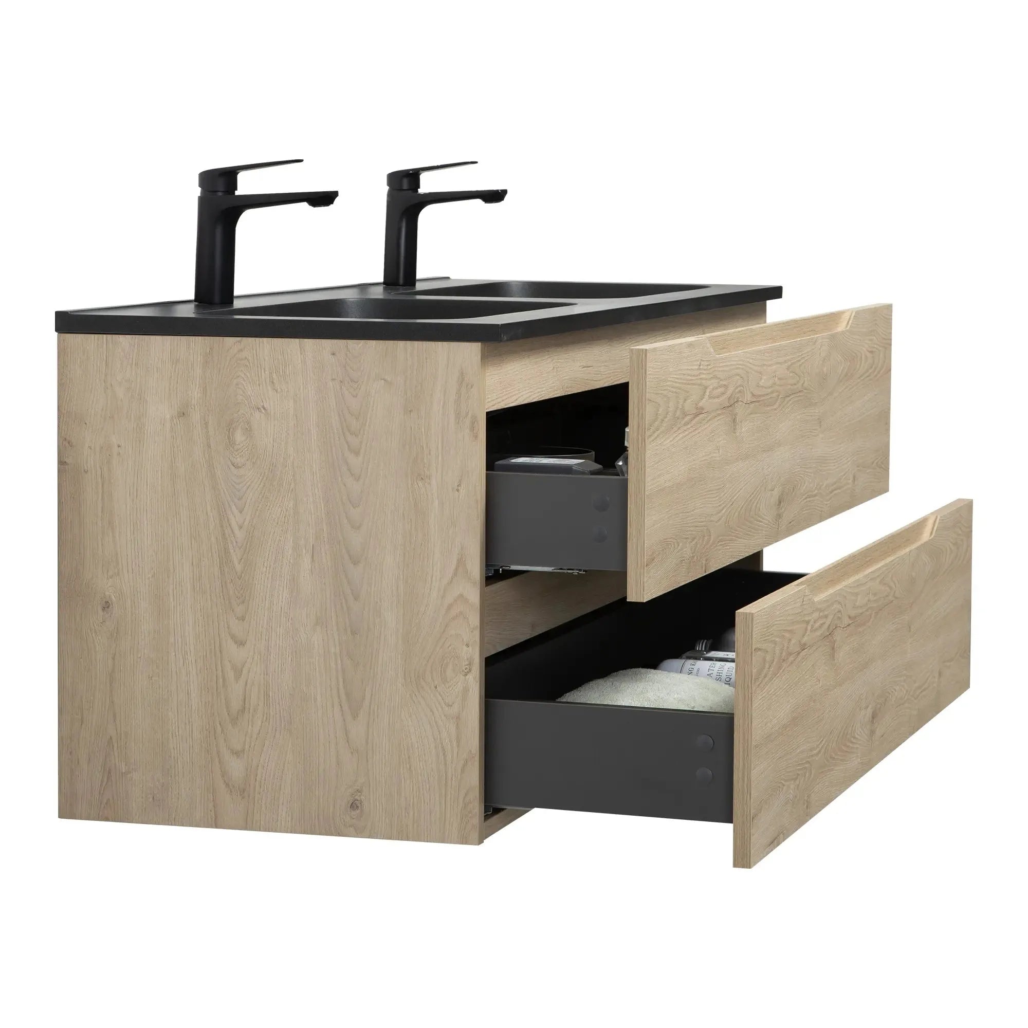 48" Matte Black Double Sink Floating Vanity