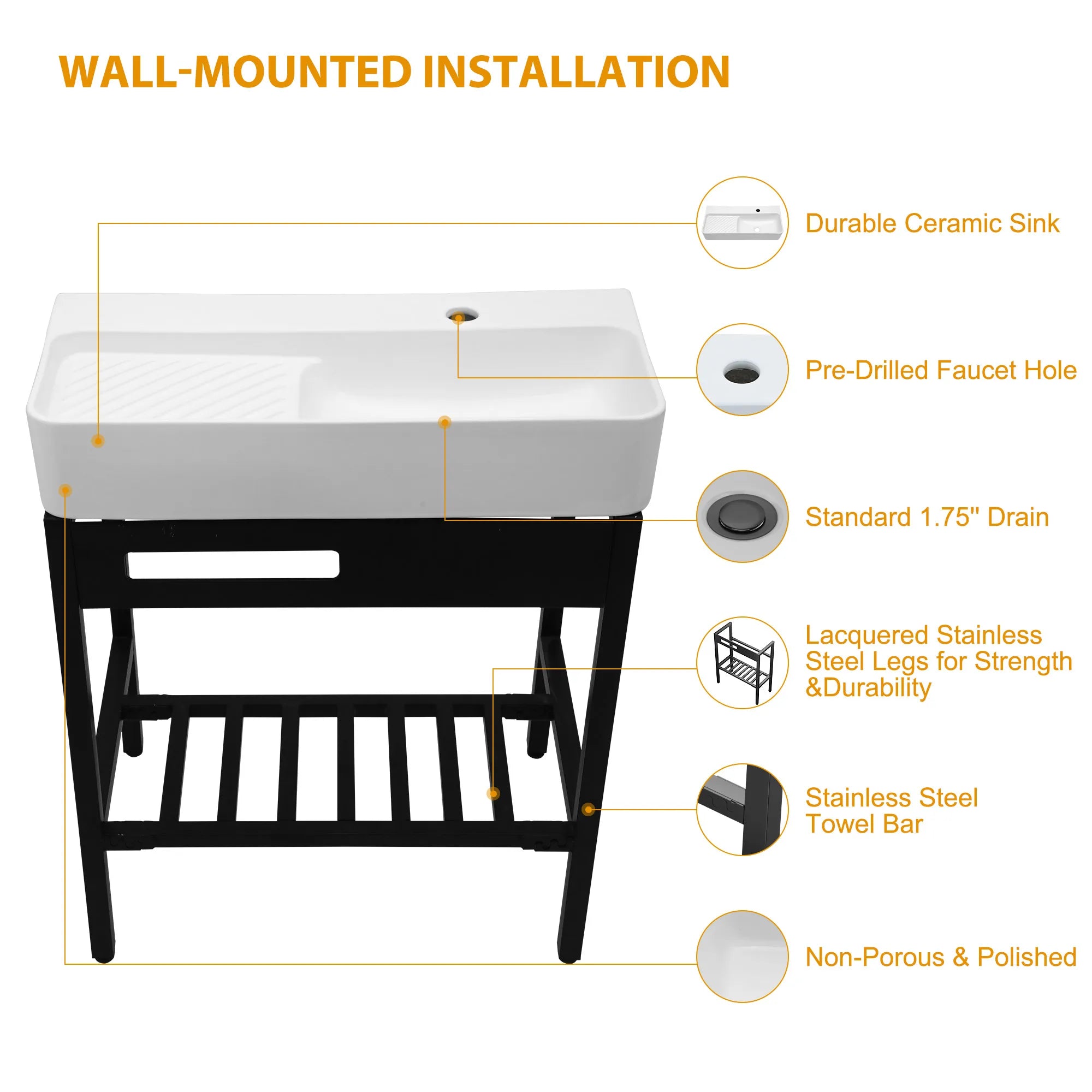 30" White Bathroom Vanity with Sink, Door, and 2 Drawers