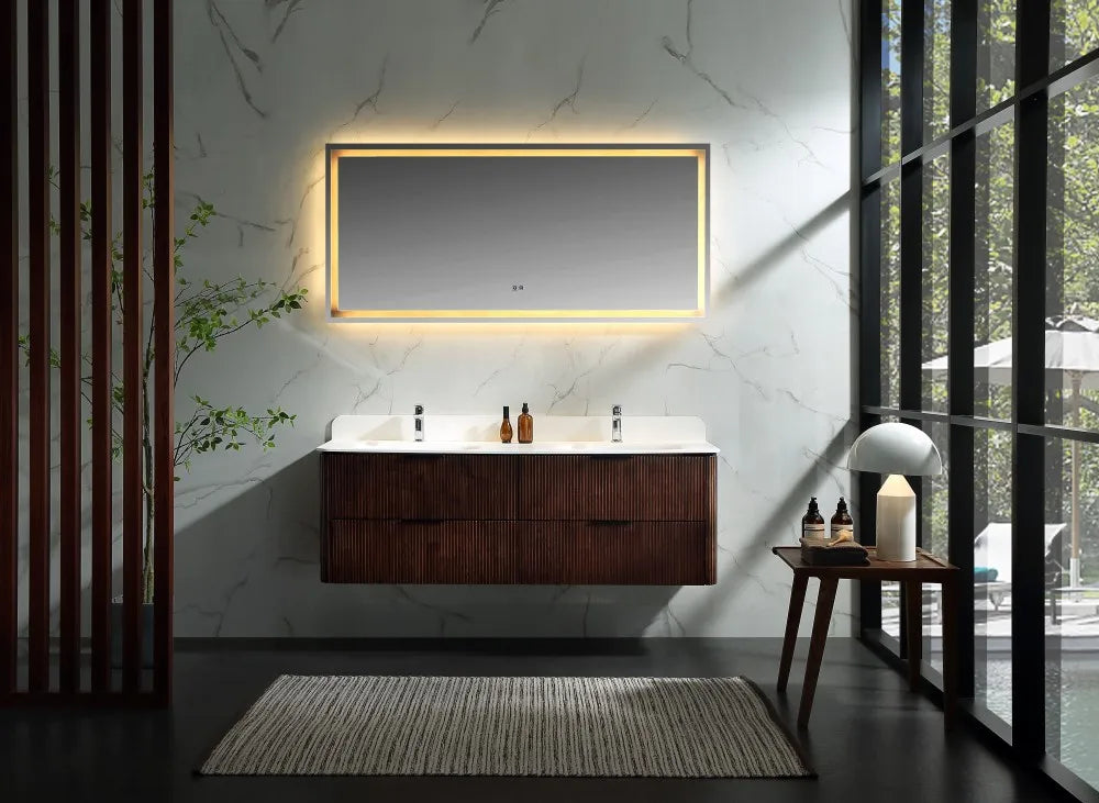 60" Solid Wood Minimalist Bathroom Cabinet