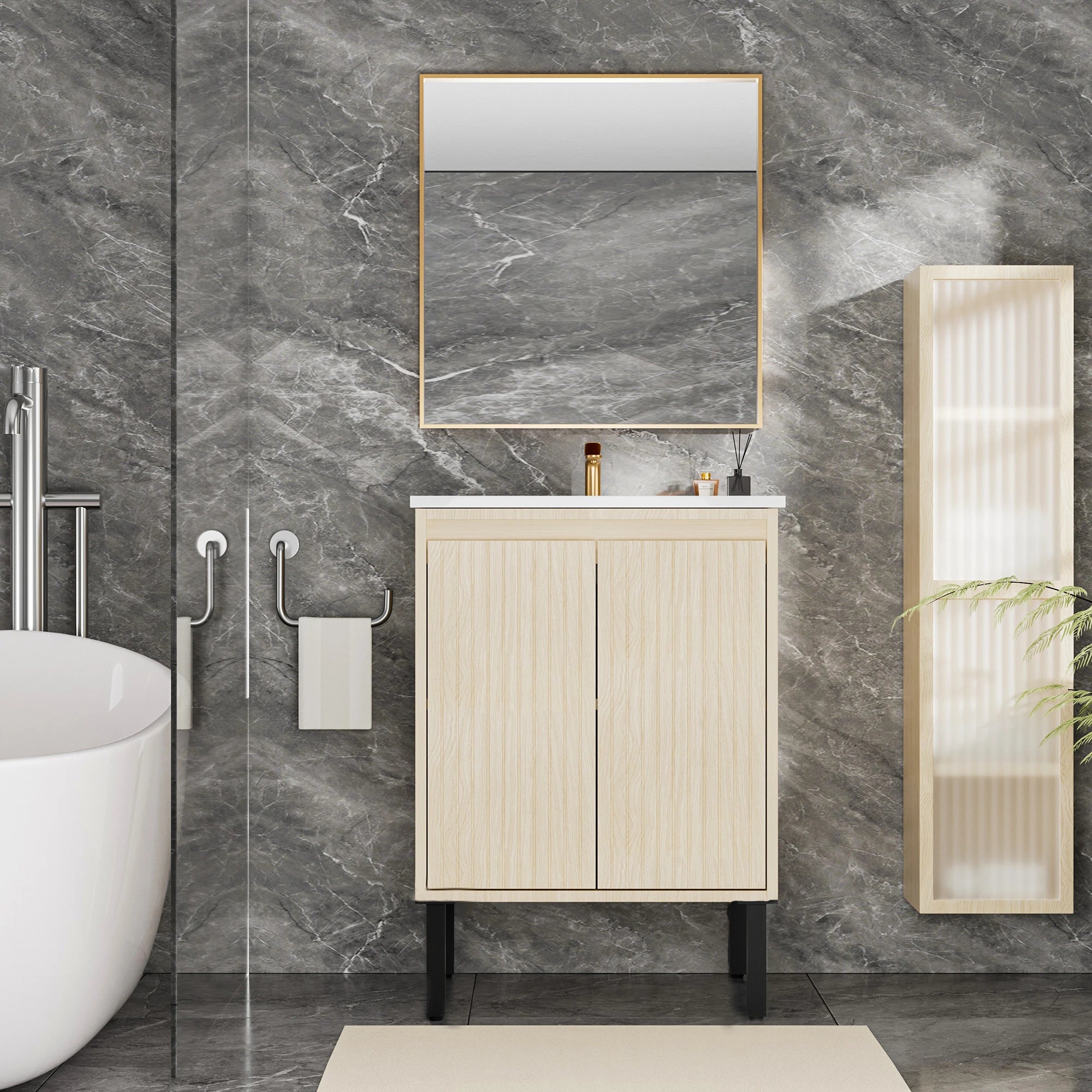 24" Floor-Standing Bathroom Vanity with White Sink