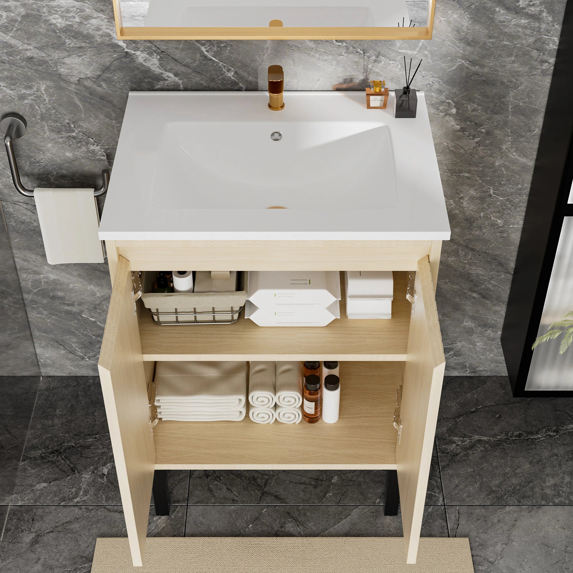 24" Floor-Standing Bathroom Vanity with White Sink